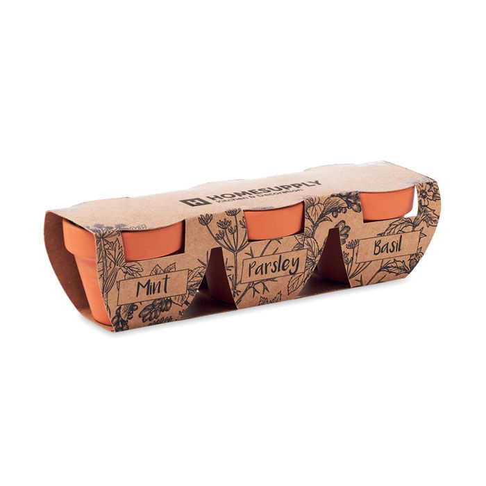 Terracotta-Set Kräuter FLOWERPOT - holz-376