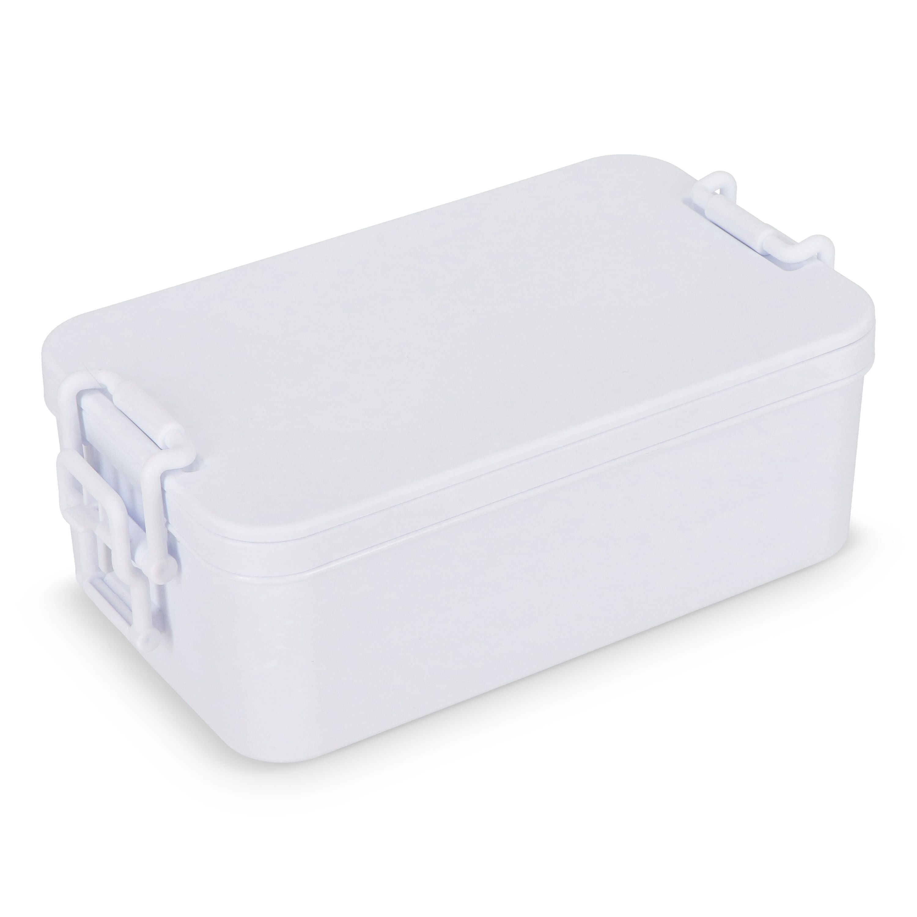 Doppelte Lunchbox mit Besteck - weiss-483