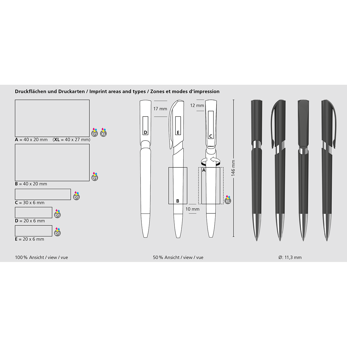 Druckkugelschreiber Push high gloss Mn - anthrazit-913