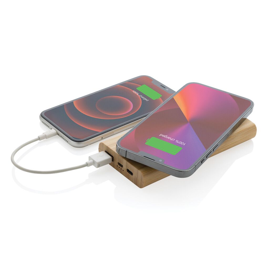 8.000mAh Bambus-Wireless-Powerbank - braun-342