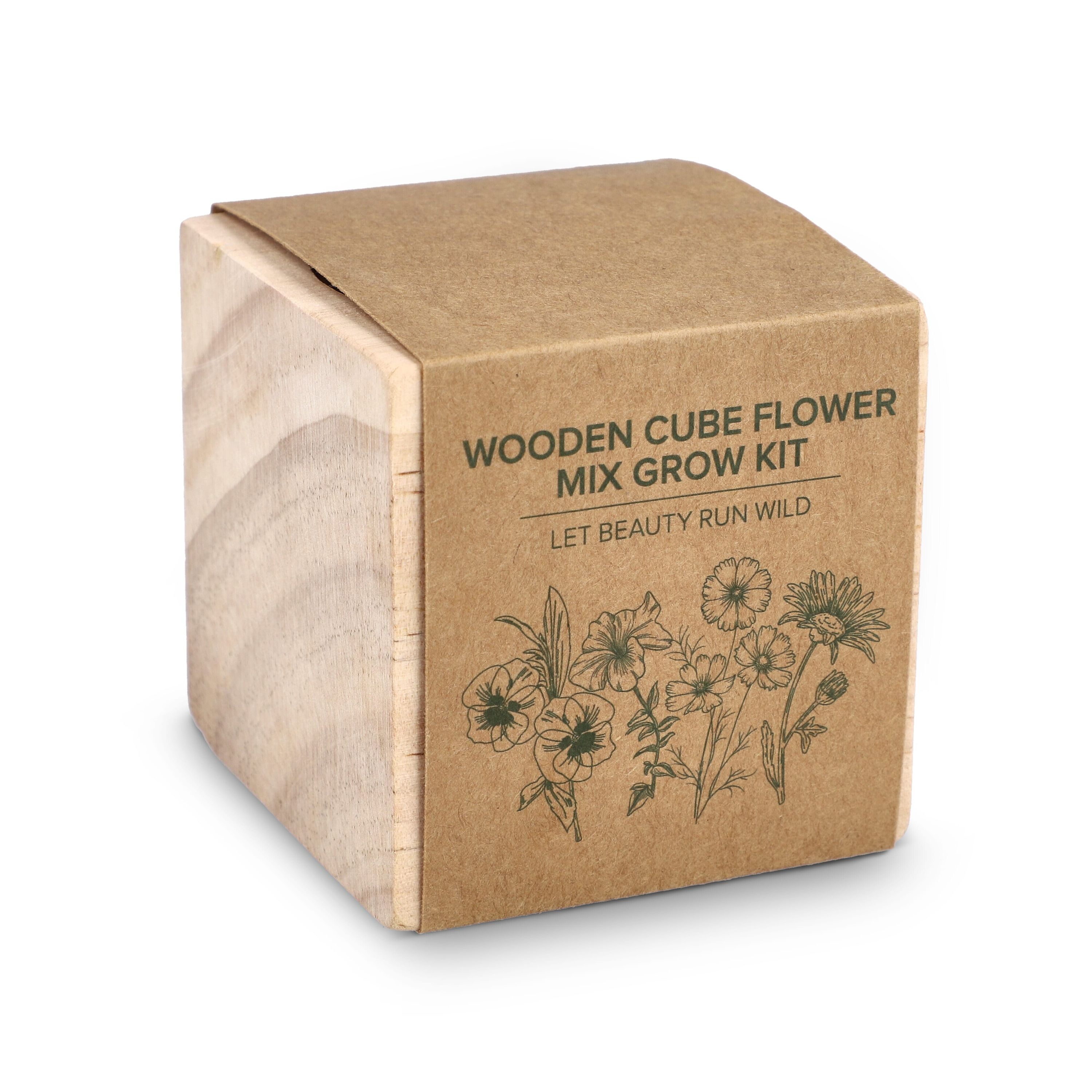 FSC-Holzpflanzgefäß-Set – Blumenmischung - natur-533
