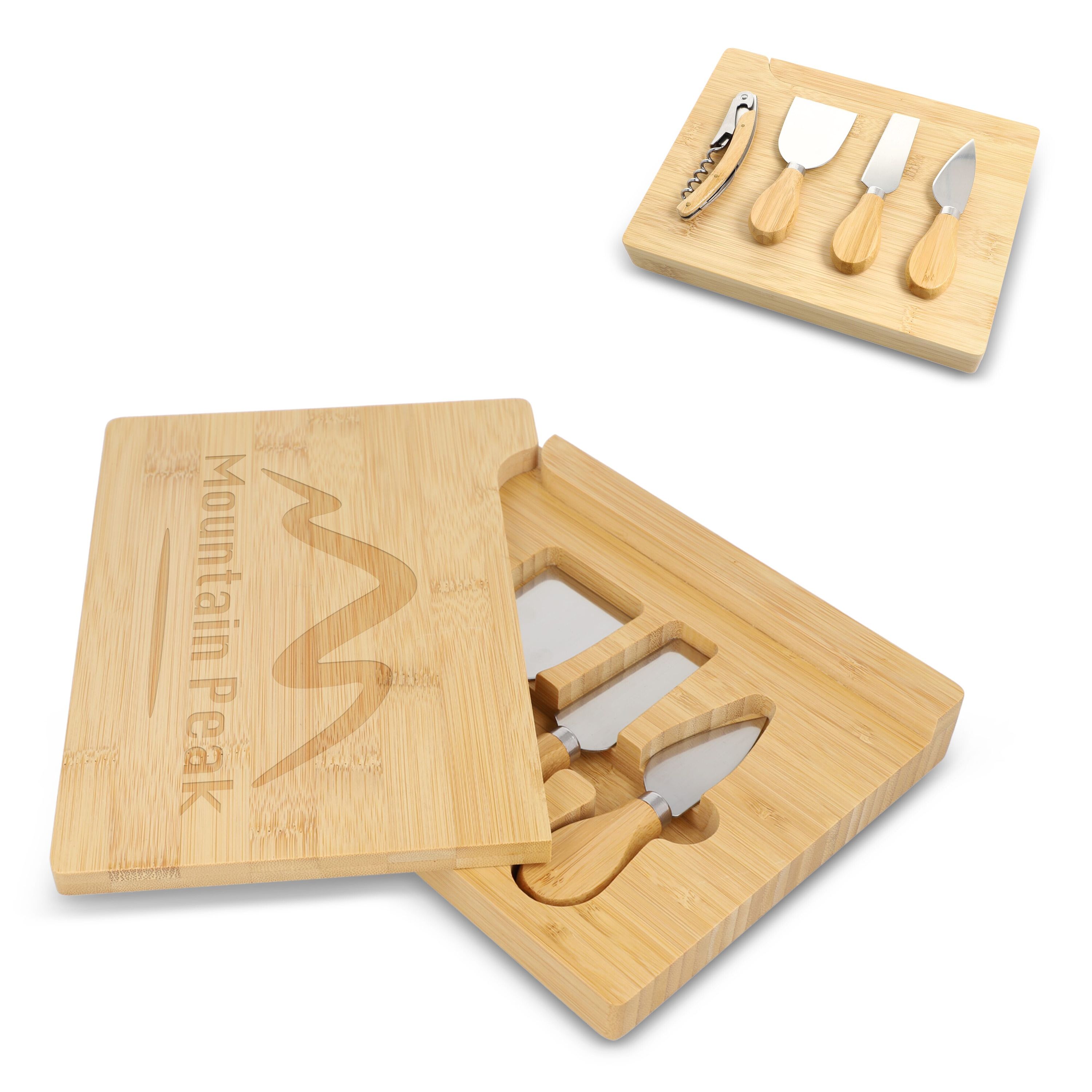 4er-Set für Käse und Wein aus Bambus - natur-972