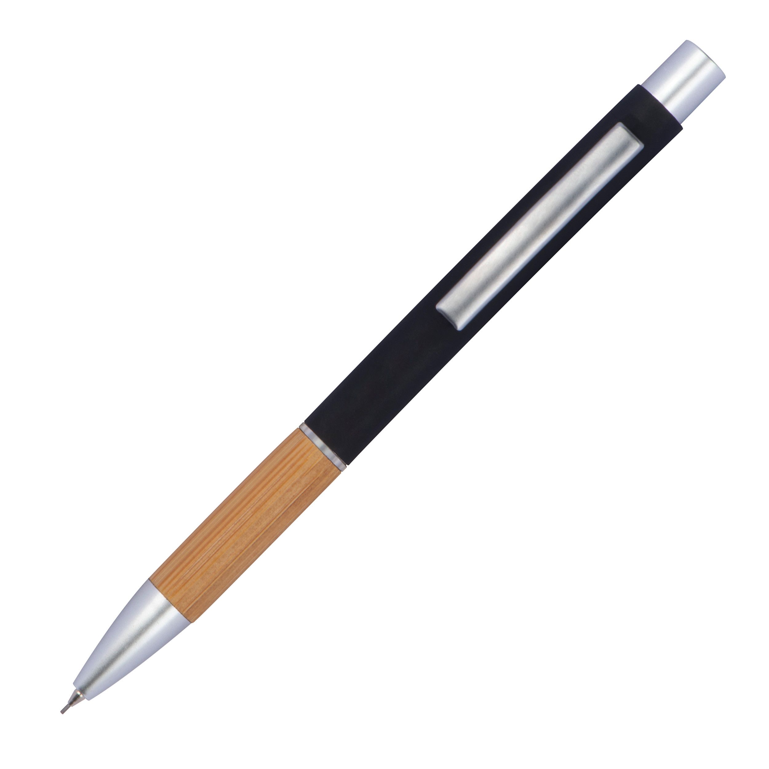 Schreibset Kugelschreiber und Bleistift mit Griffzone aus Bambus  - schwarz-279