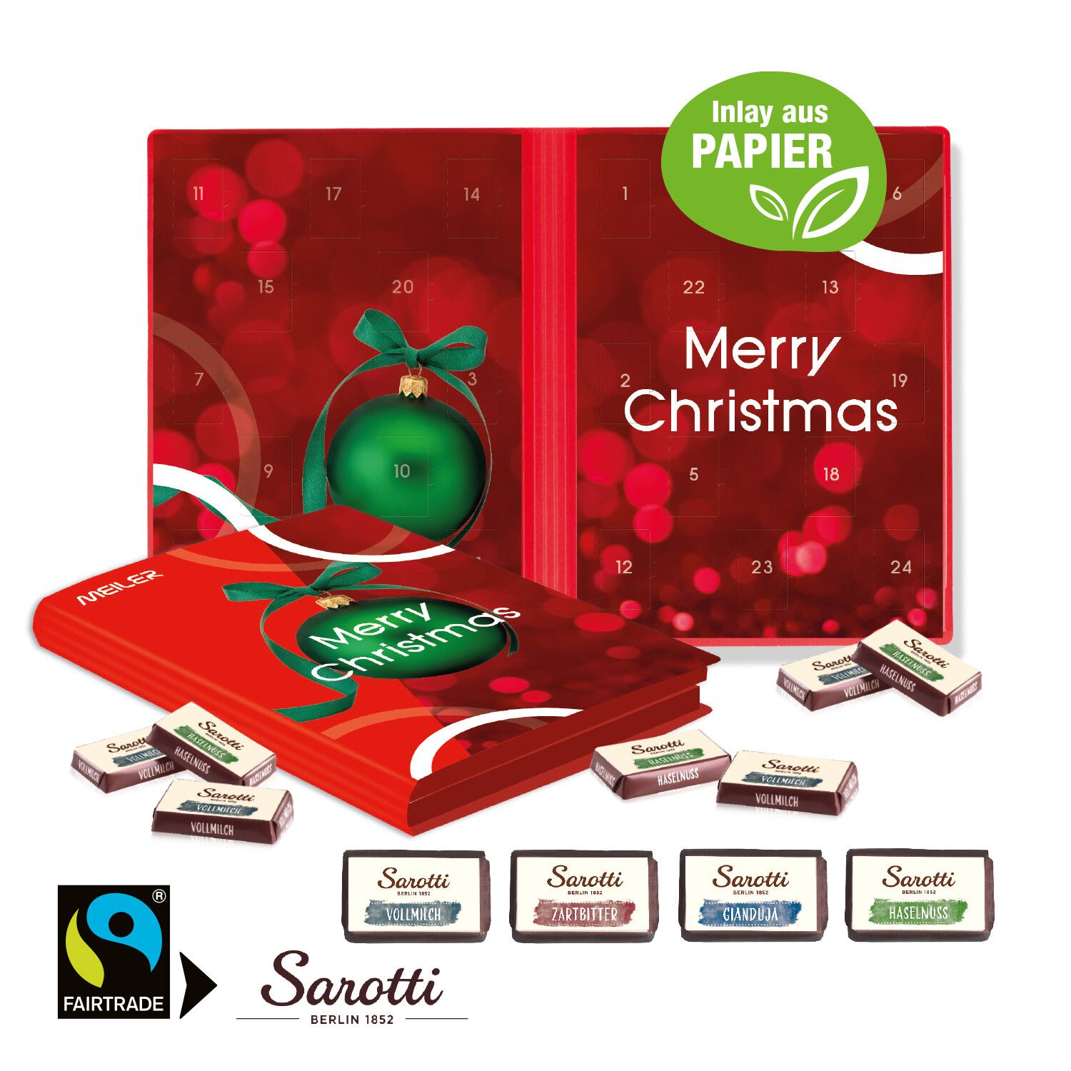 Adventskalender Weihnachtsbuch mit Sarotti Fairtrade Schokolade, Inlay Aus Papier-993