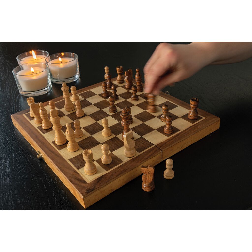 Faltbares Schachspiel aus Holz - braun-388