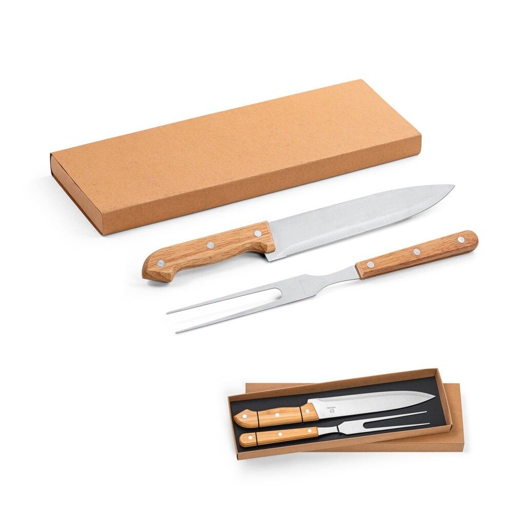 SALSA Grill-Set Bambus & Edelstahl, 2-teilig: Grillgabel & Messer - natur-517