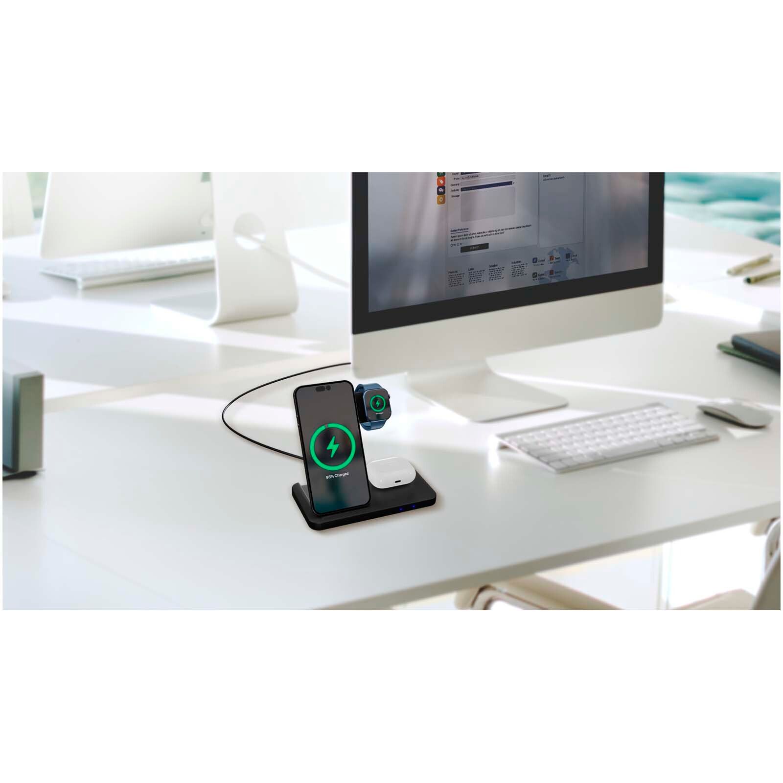 SCX.design W28 kabellose 3-in-1 Ladestation kabellos mit Telefonständer und Leuchtlogo - schwarz-791