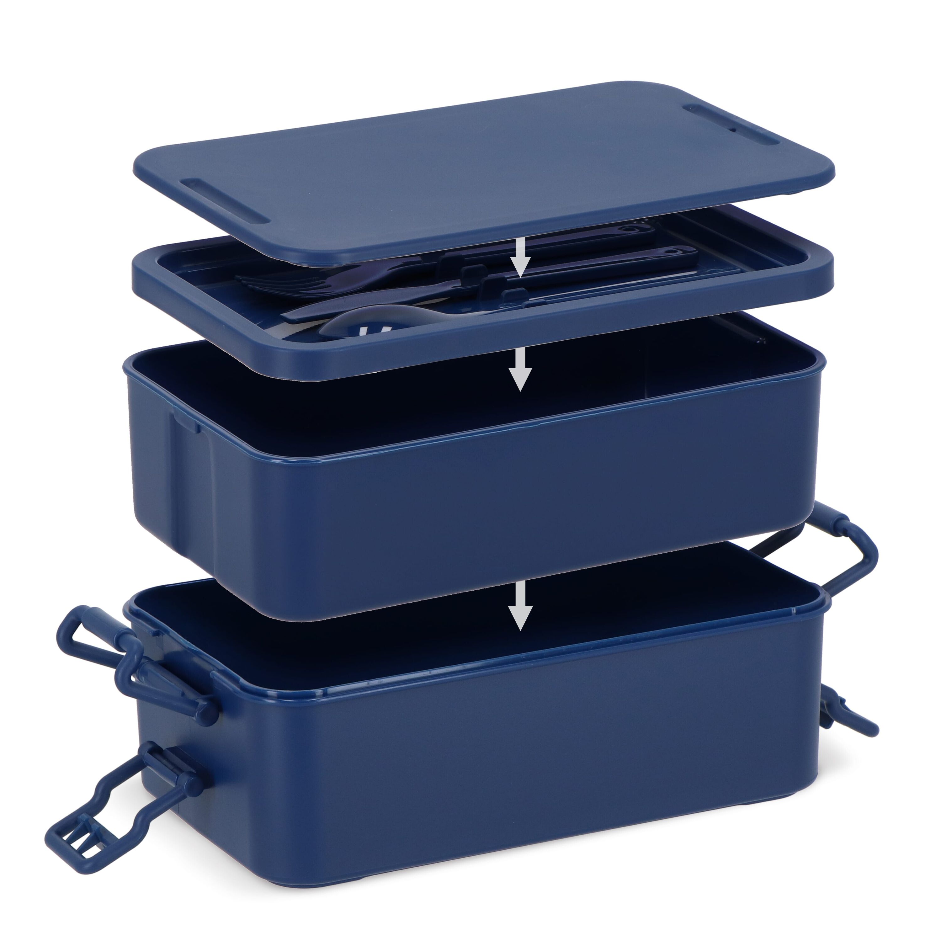 Doppelte Lunchbox mit Besteck - dunkelblau-768