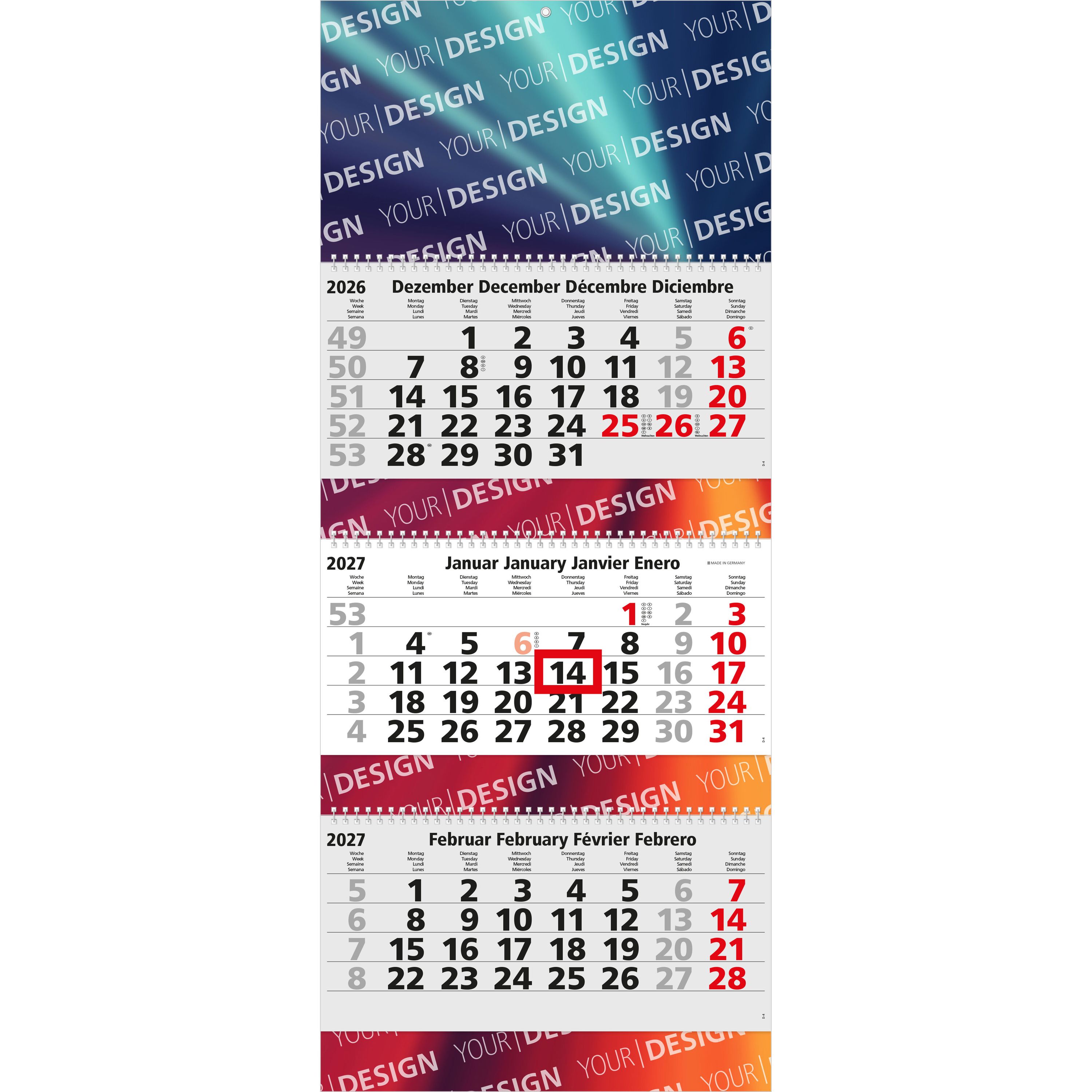 3-Monatskalender Mehrblock Maxi Wire-O 3-903