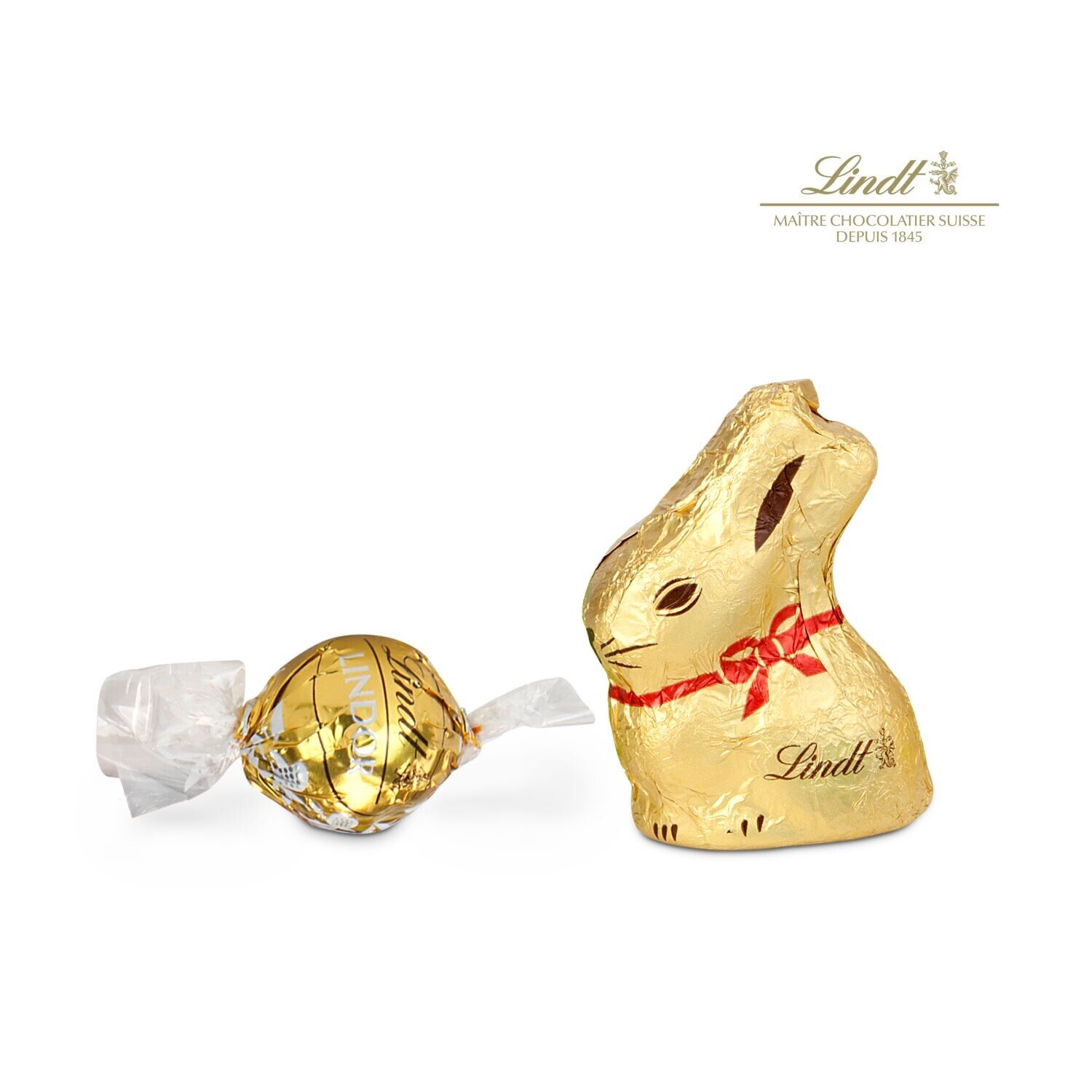 Goldenes Ostersäckchen mit Lindt Goldhase und Lindorkugel-720