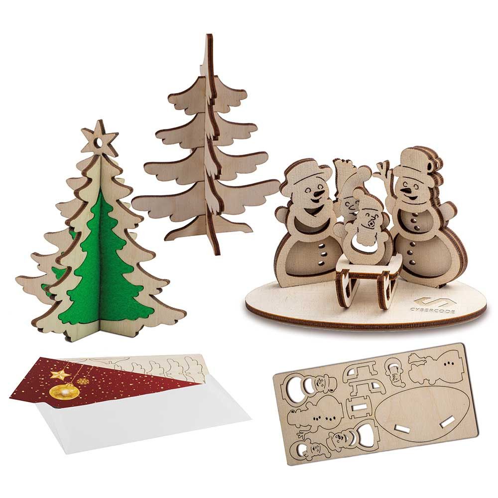 3D Holzpuzzle-Karte - Schneemann-Familie mit Lasergravur-508