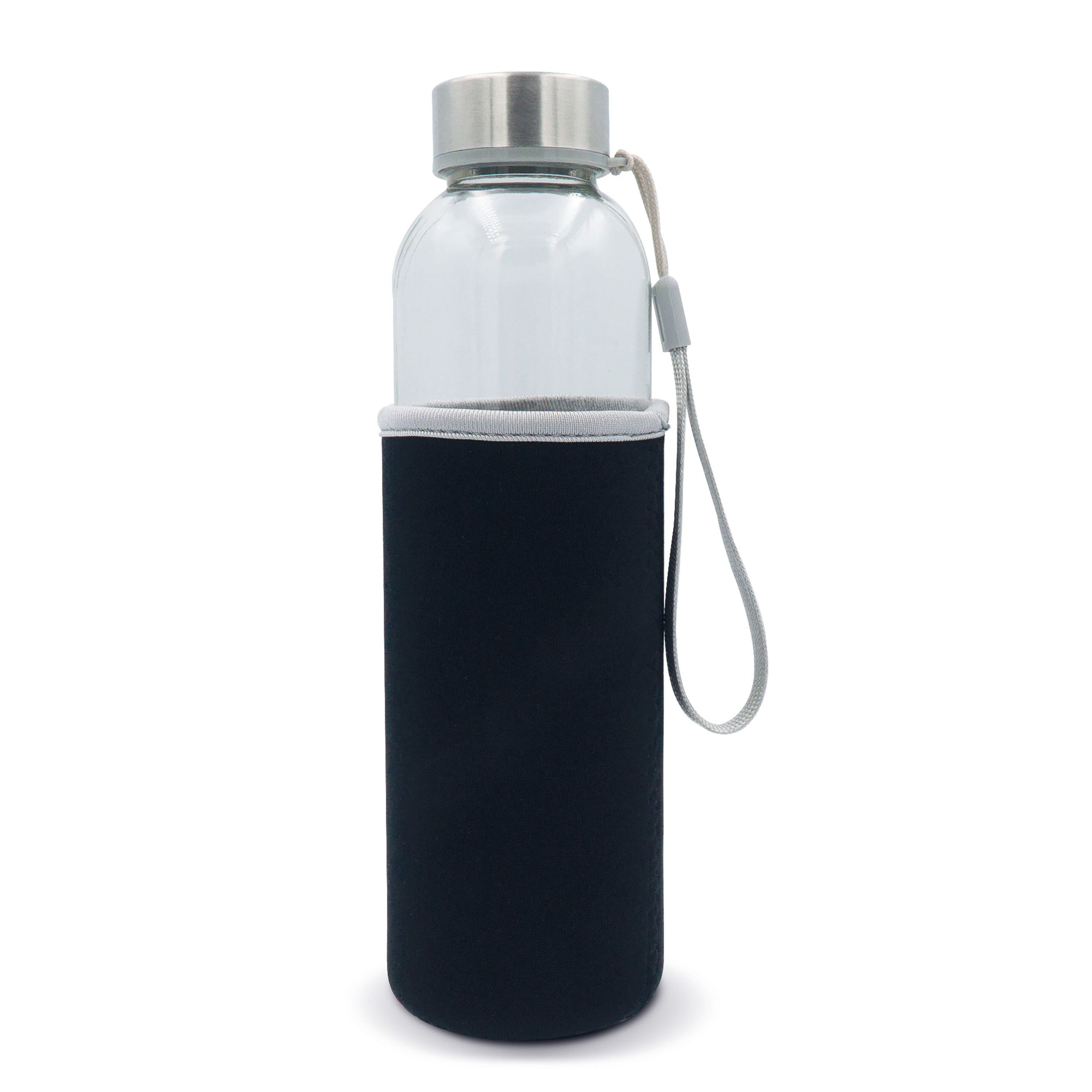 Trinkflasche aus Glas mit Neoprenhülle 500ml - transparent  -  schwarz-449