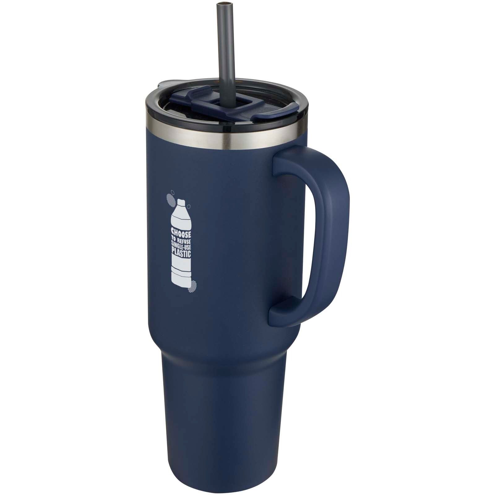 Sydney 1200 ml doppelwandiger RCS-zertifizierter Kupfer-Vakuum Isolierbecher mit Strohhalm - navy-663