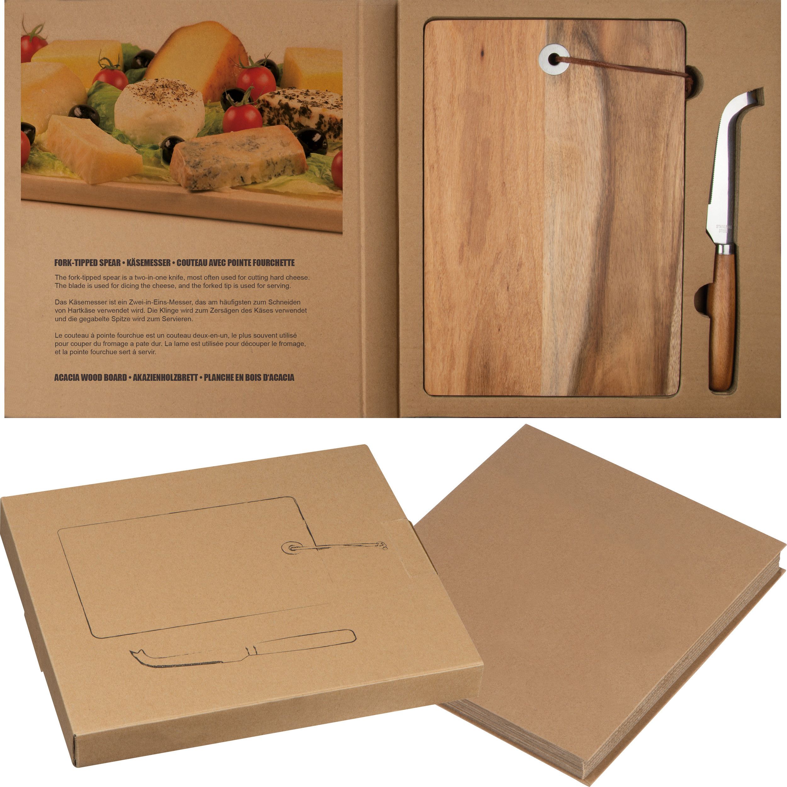 Holzbrett mit Käsemesser - braun-552