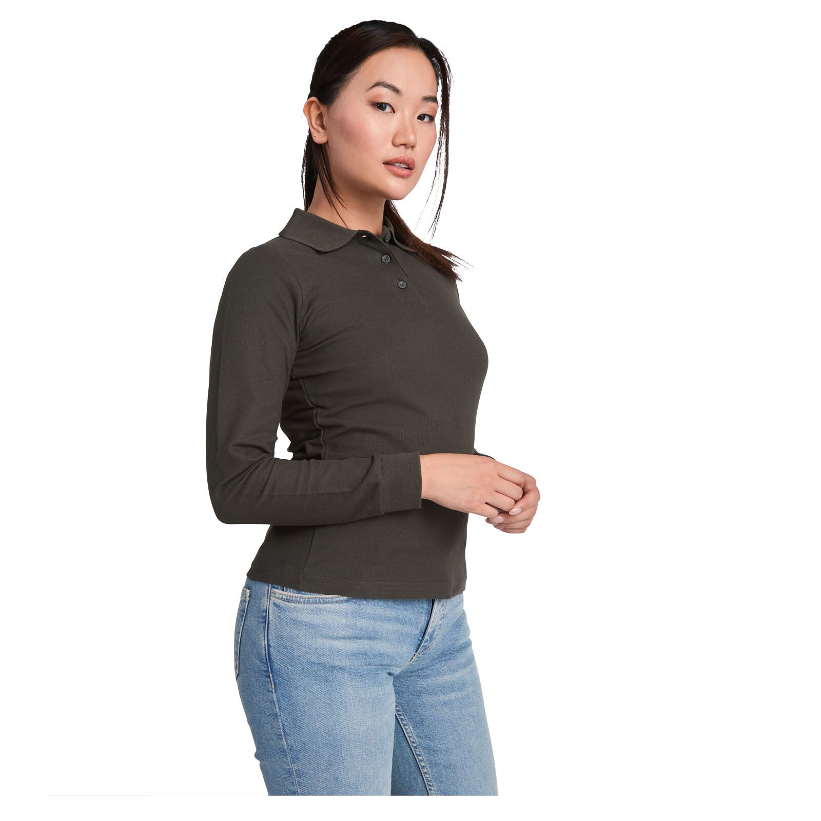 Estrella Langarm Poloshirt für Damen - dunkelblei - 3XL-312