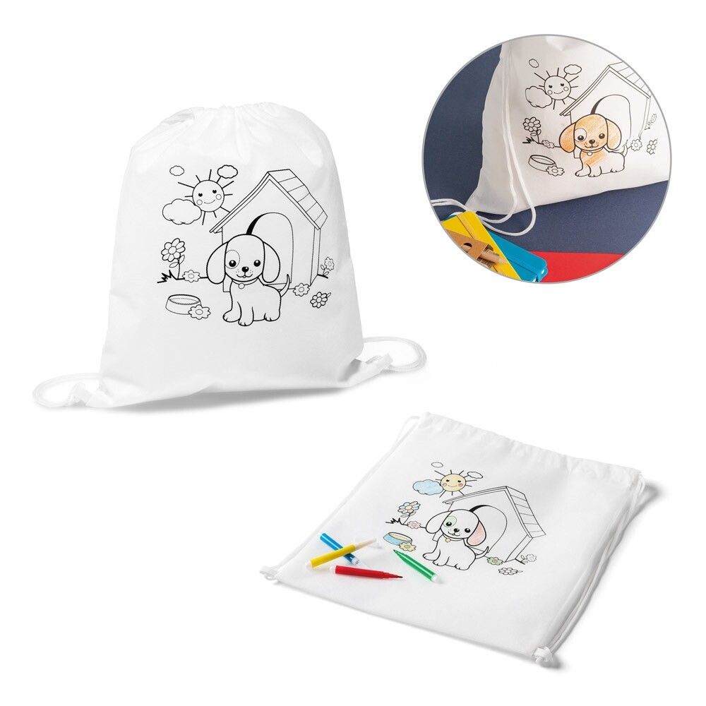 DRAWS Kinder-Kordelbeutel zum Ausmalen (80 g/m²) - weiß-472