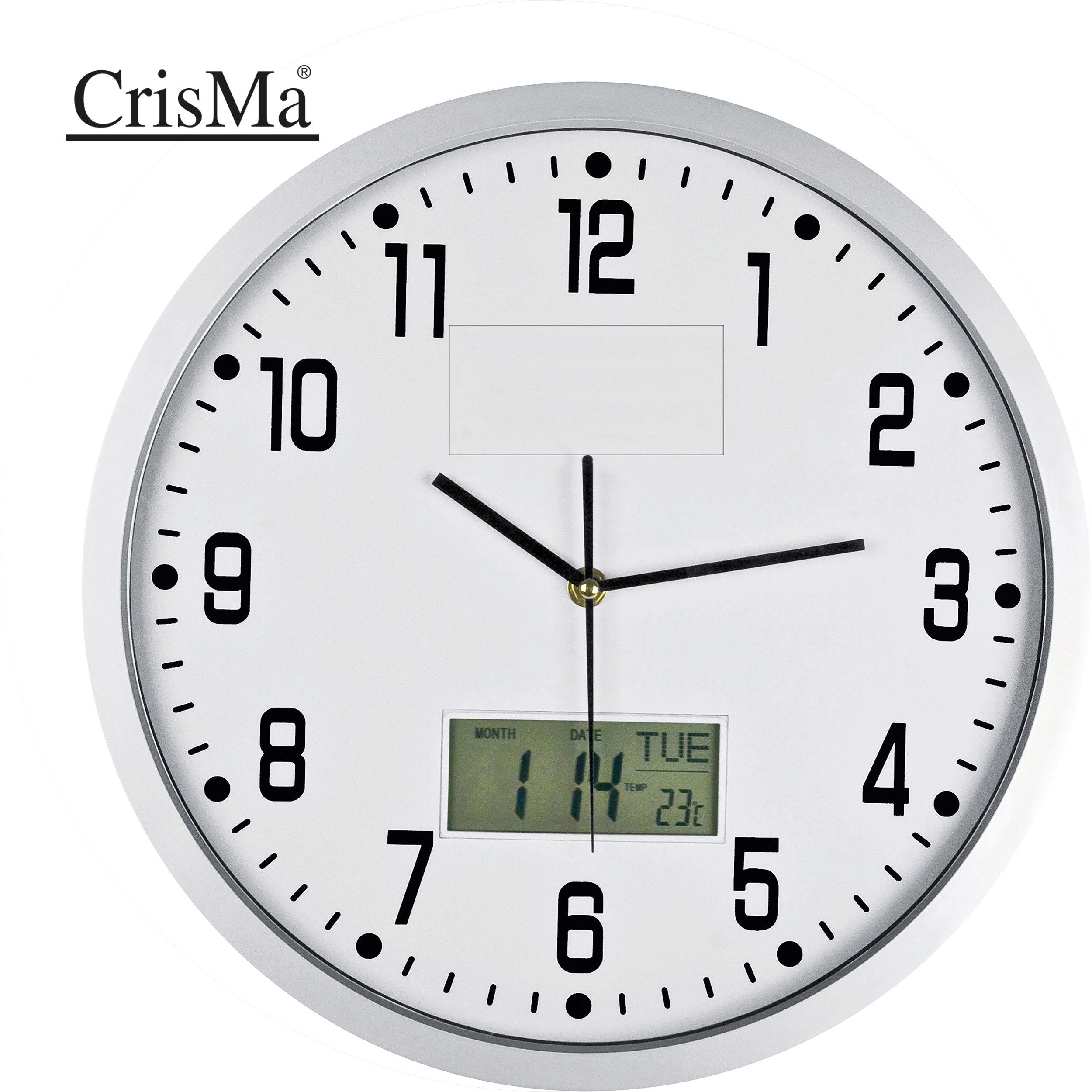 Analoge Wanduhr mit Digitalanzeige - weiß-680