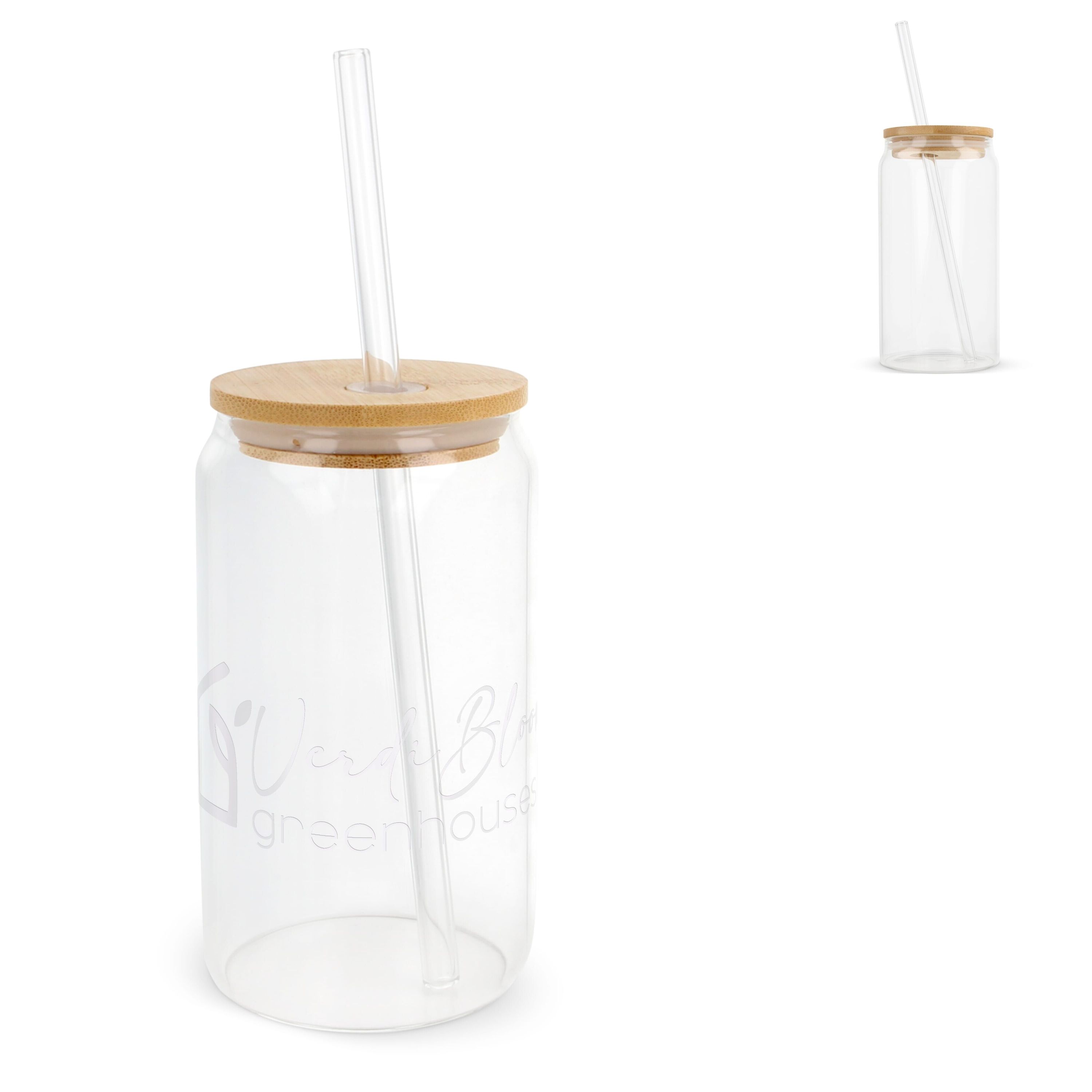 Glas mit Bambusdeckel & Strohhalm 450ml - transparent-11