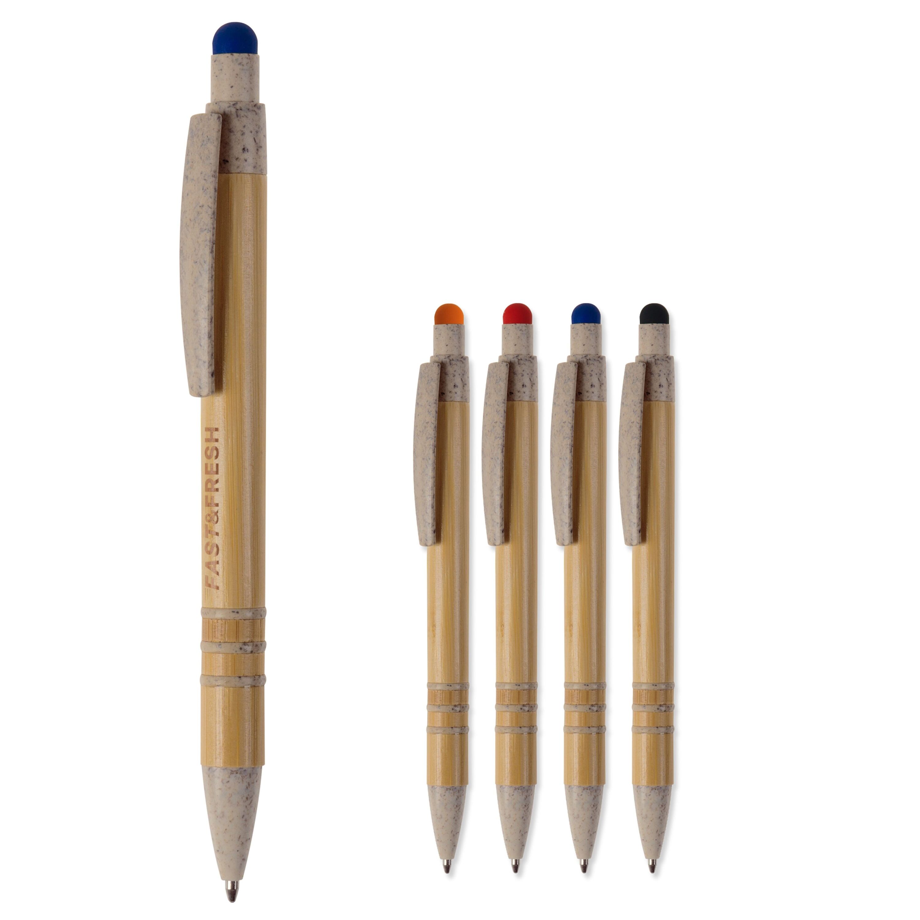 Kugelschreiber Bambus mit Touchpen und Weizenstroh Elementen - beige  -  rot-120