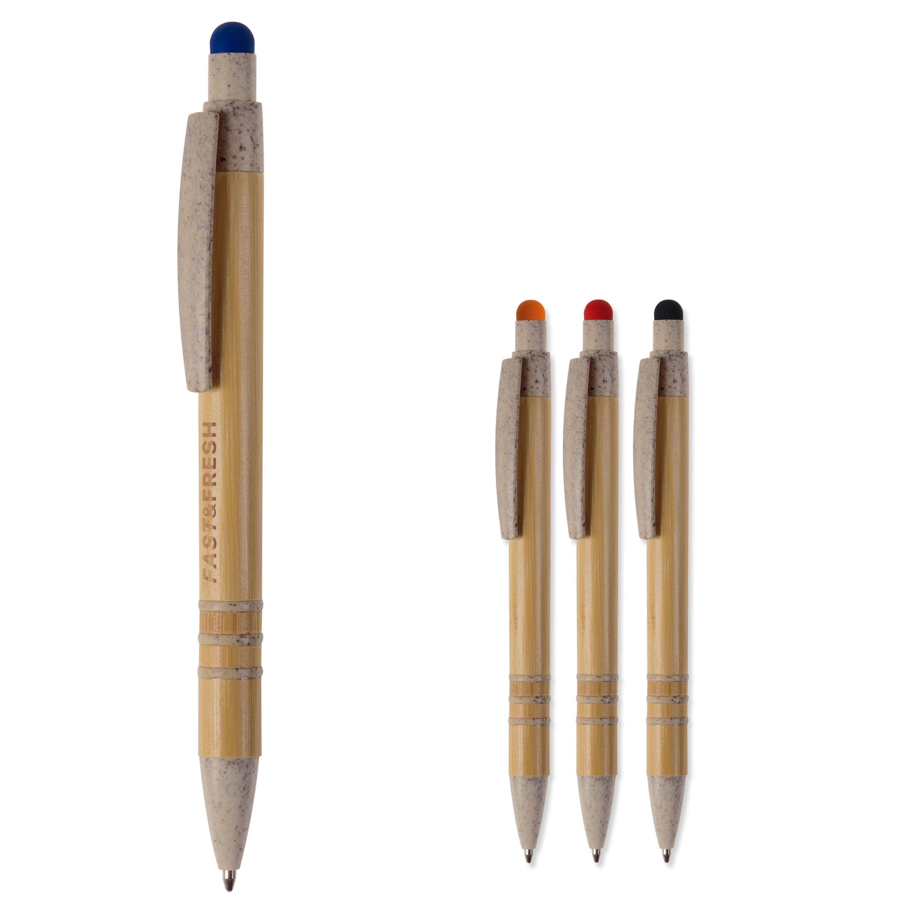 Kugelschreiber Bambus mit Touchpen und Weizenstroh Elementen - beige  -  rot-120