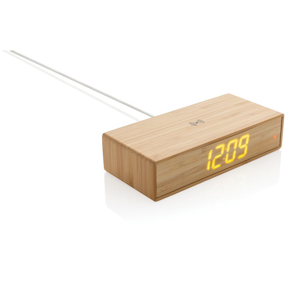 Wecker mit 5W Wireless Charger aus Bambus - braun-464