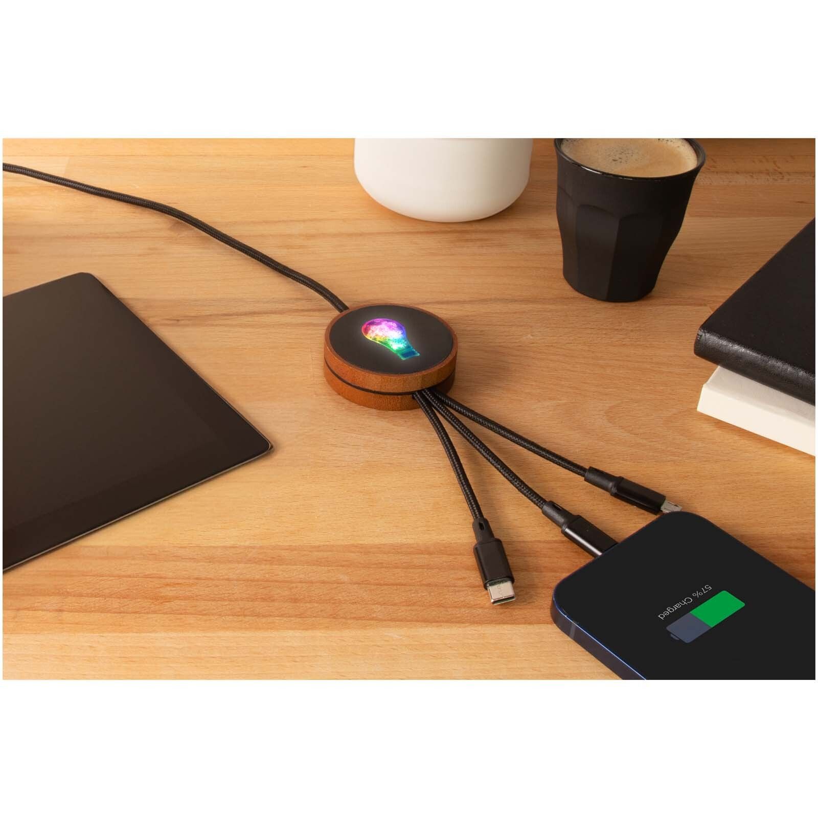 SCX.design C40 5-in-1 Ladekabel aus rPET mit 10W Ladepad und Leuchtlogo - holz-163