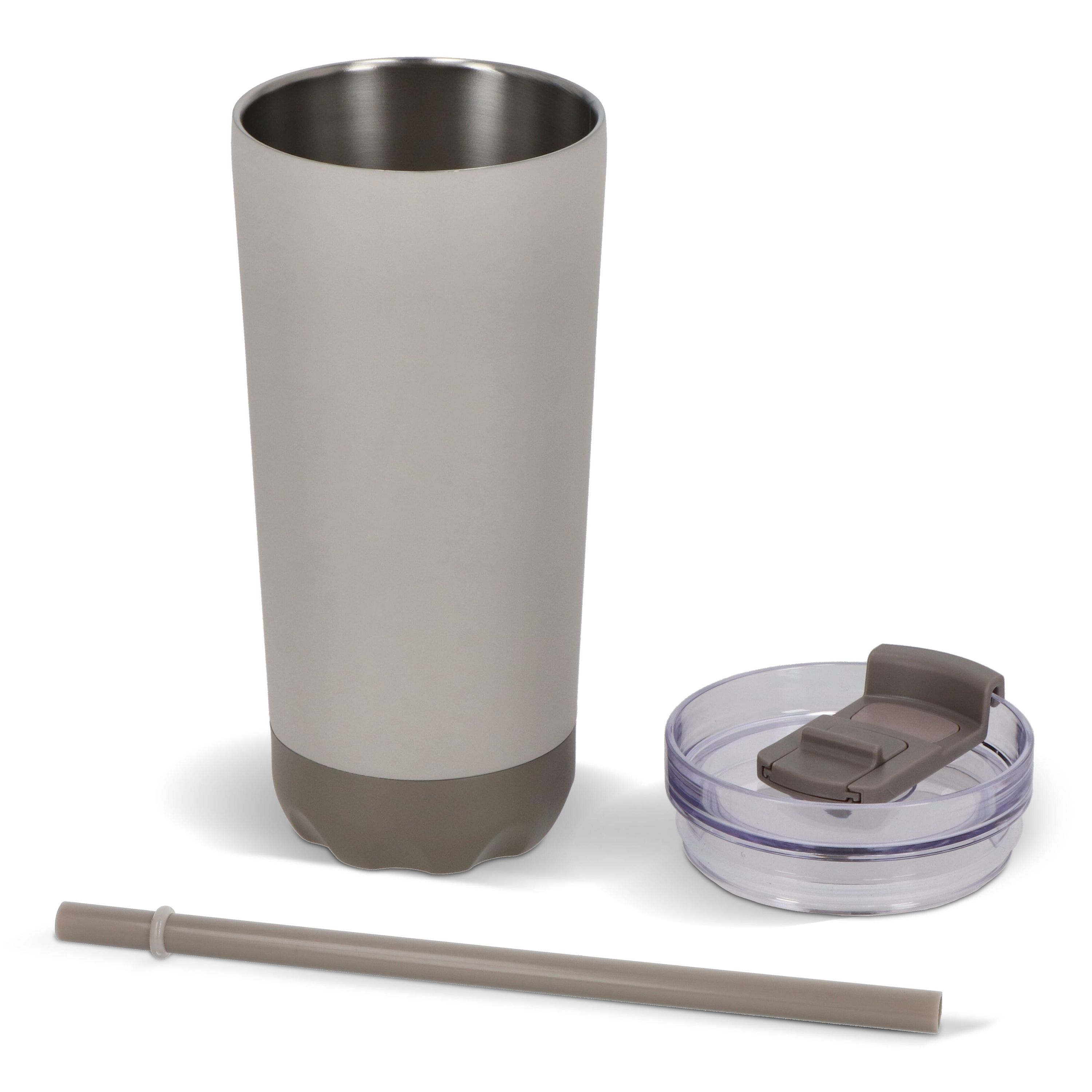 doppelwandiger Norden-Trinkbecher aus Edelstahl mit Strohhalm, 600 ml - beige-800