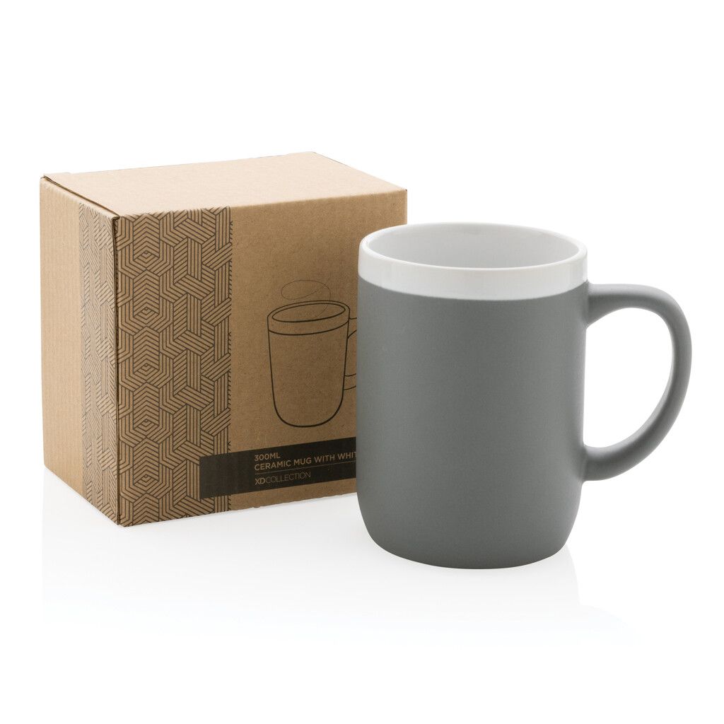 Keramiktasse mit weißem Rand, 300ml - grau-630