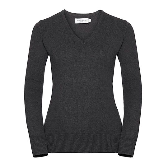 Ladies´ V-Neck Knitted Pullover - charcoal marl-345
