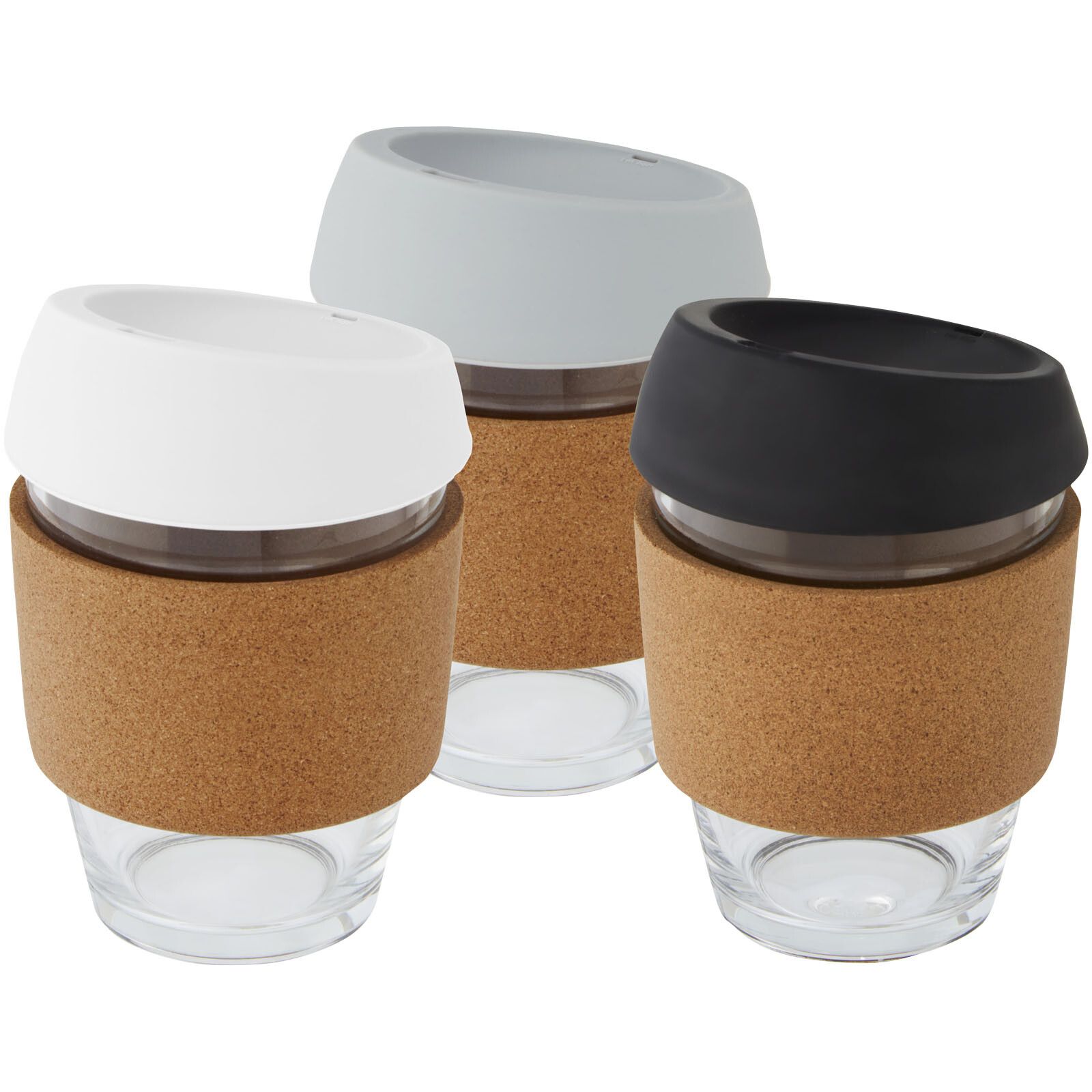 Lidan 360 ml Becher aus Borosilikatglas mit Korkgriff und Silikondeckel - weiss-955