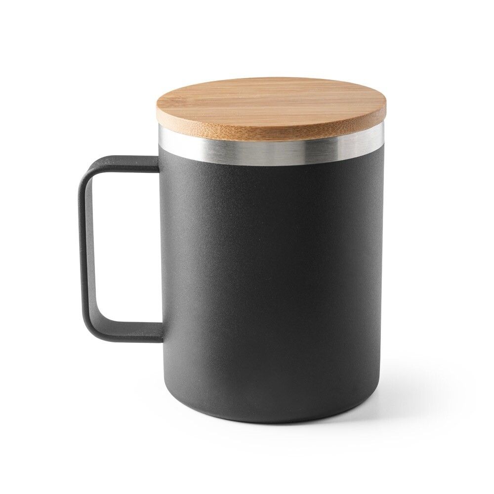 LAUDA Becher aus 90% recyceltem Edelstahl mit Bambusdeckel 420 mL - schwarz-183