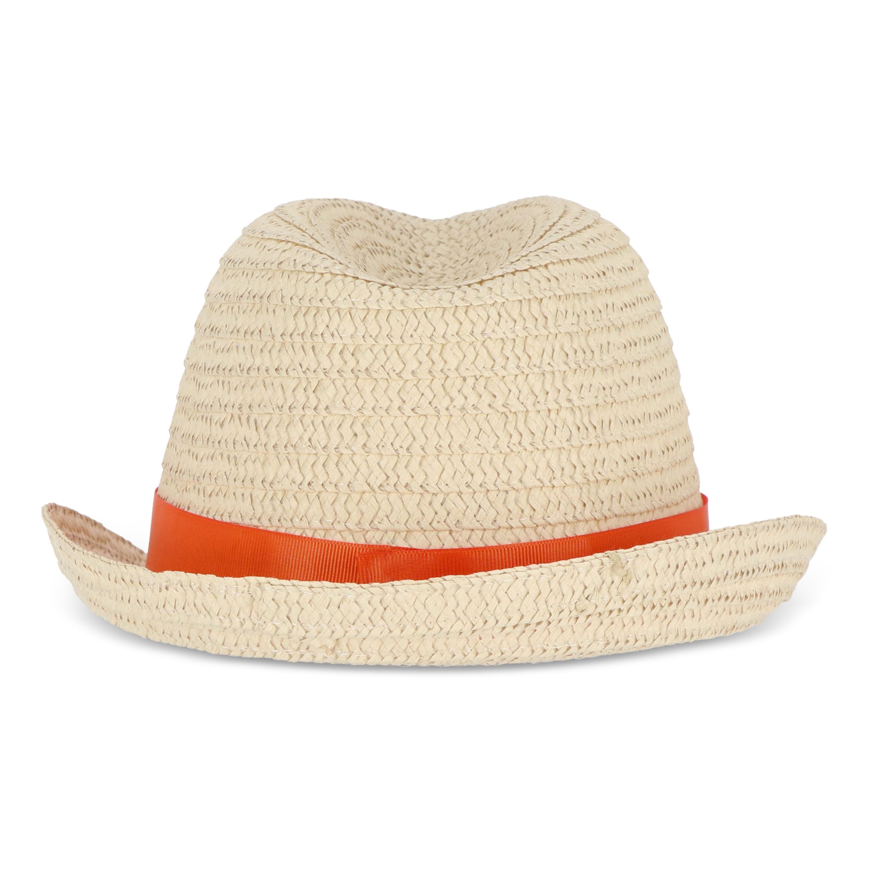 Pflanzlicher Strohhut mit farbigem Band - orange-169