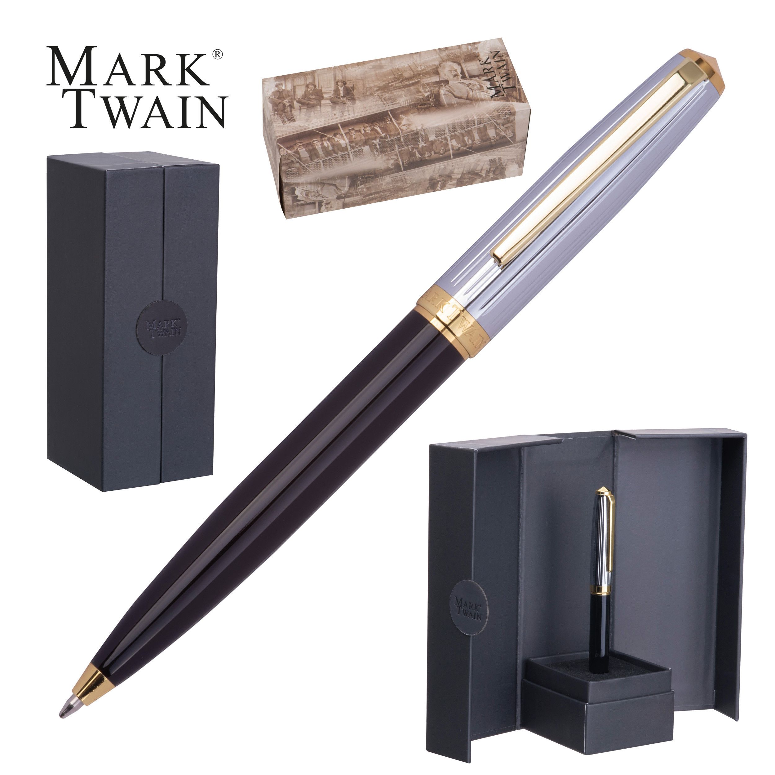 Mark Twain Kugelschreiber in Magnetbox IRIS - schwarz-101