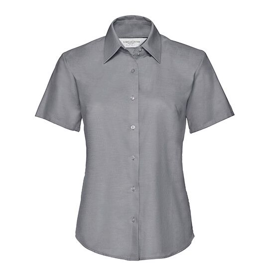 Ladies' Short Sleeve Tailored Oxford Shirt - silver-995