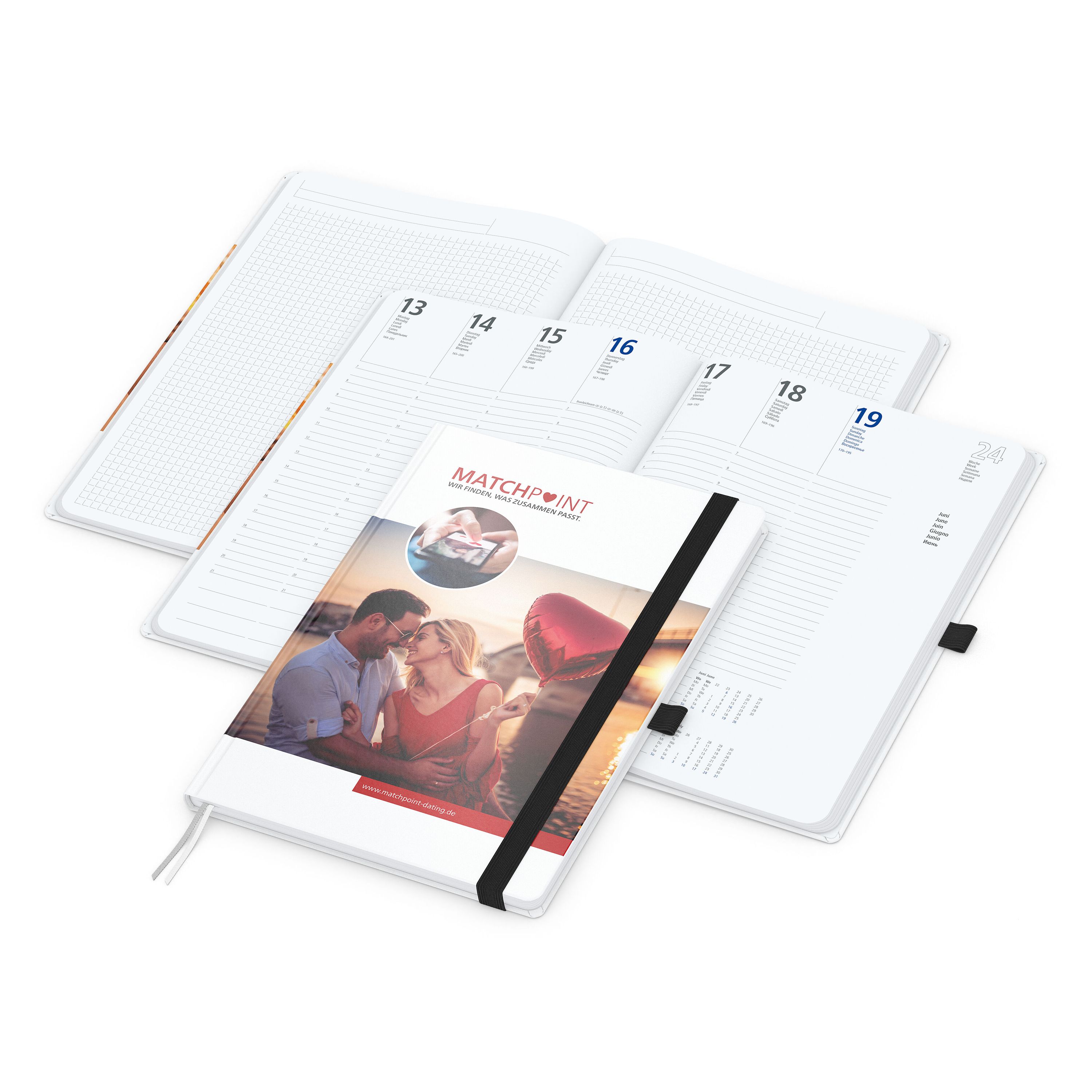 Wochenkalender vorne + Notizen hinten Match-Hybrid, A4, Papier matt, schwarz-553