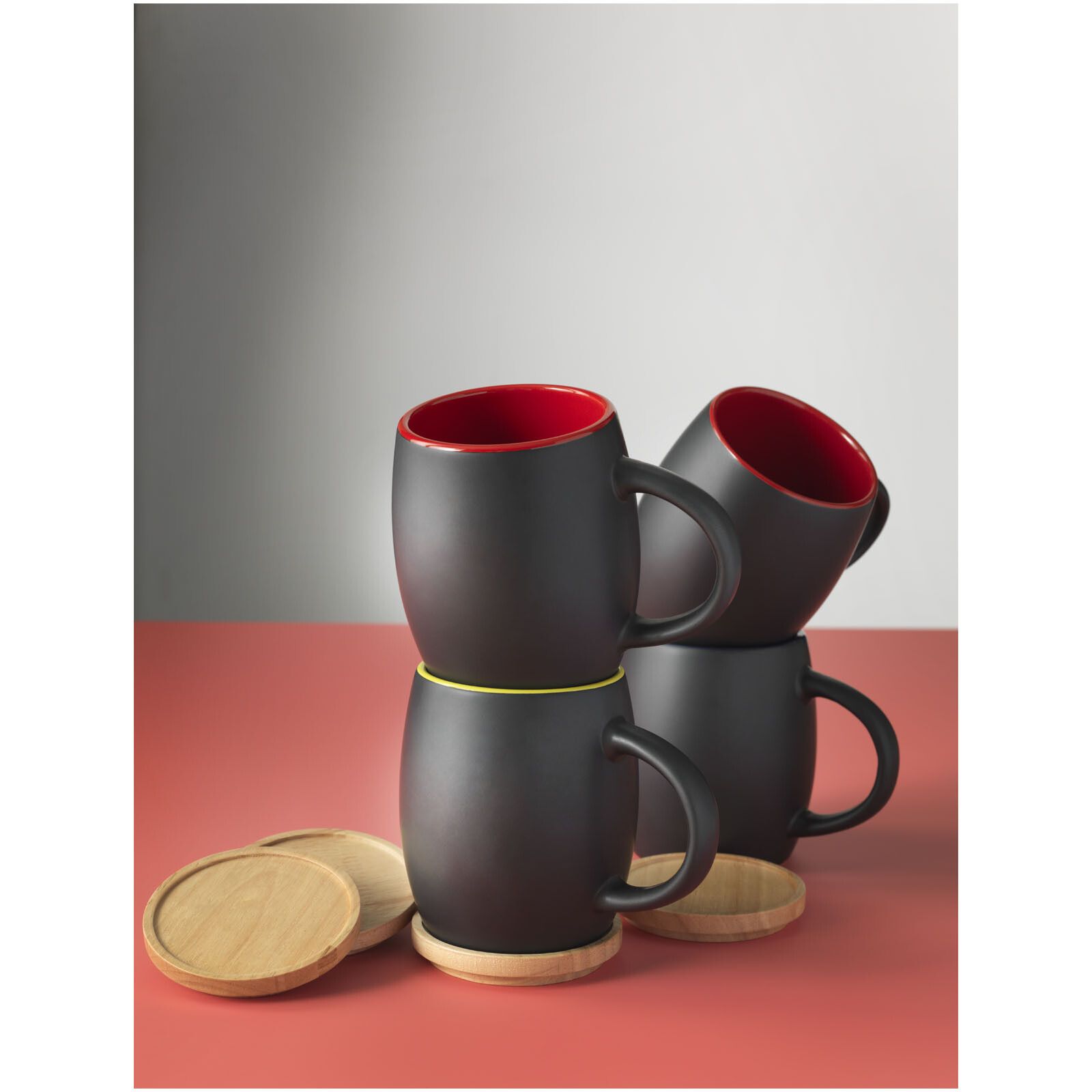 Hearth 400 ml Keramiktasse mit Holz Untersetzer - schwarz -  blau-22