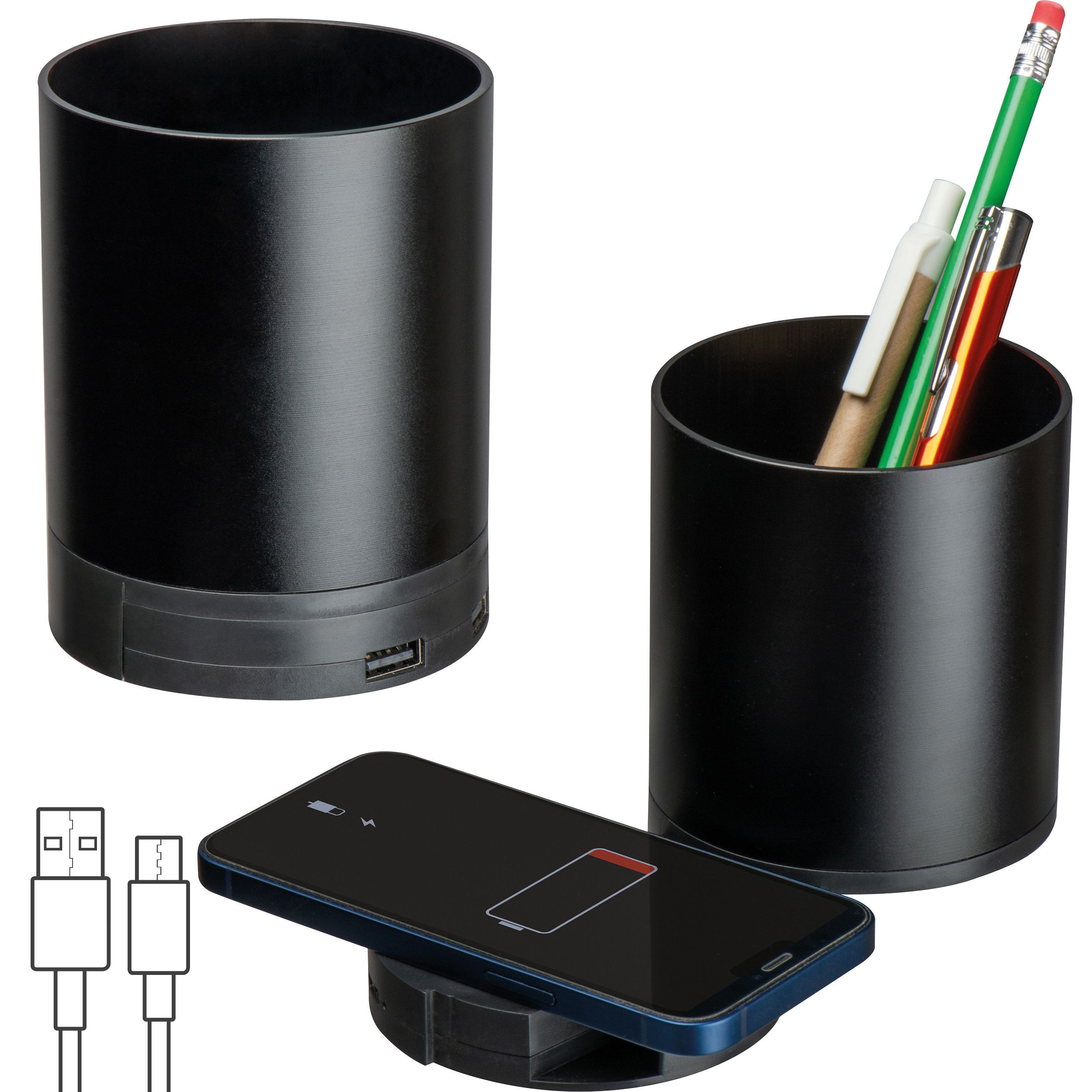 Stifteköcher mit Wireless Charging  - schwarz-726