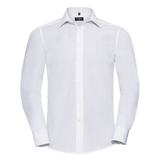 Men's Long Sleeve Tailored Polycotton Poplin Shirt - white-391