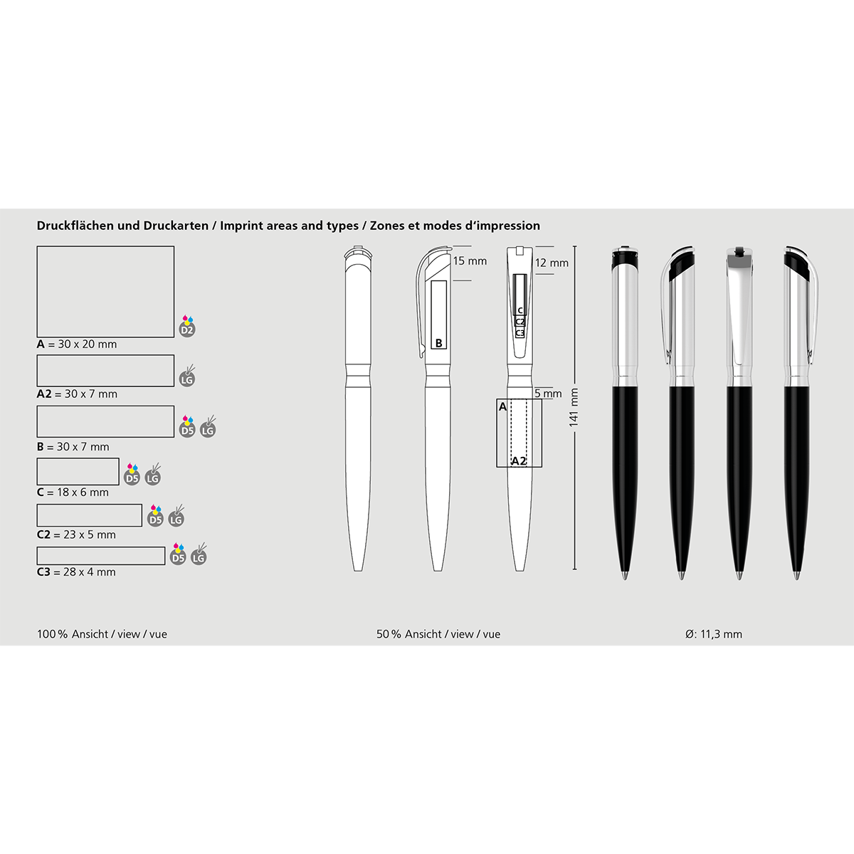 Drehkugelschreiber I-roq metal Mc - schwarz glanz-279