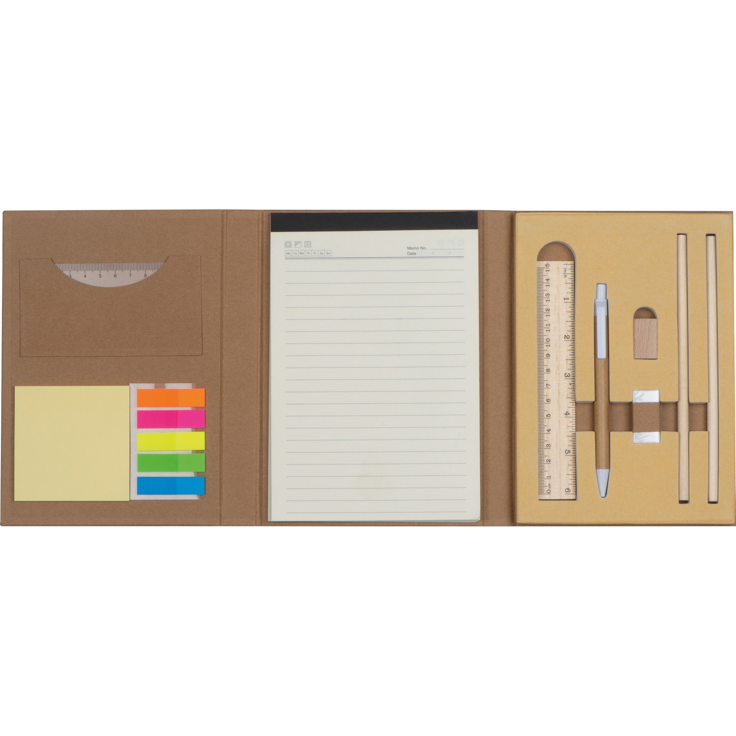 Schreibmappe mit Lineal, Schreibblock und Haftmarkern - braun-76