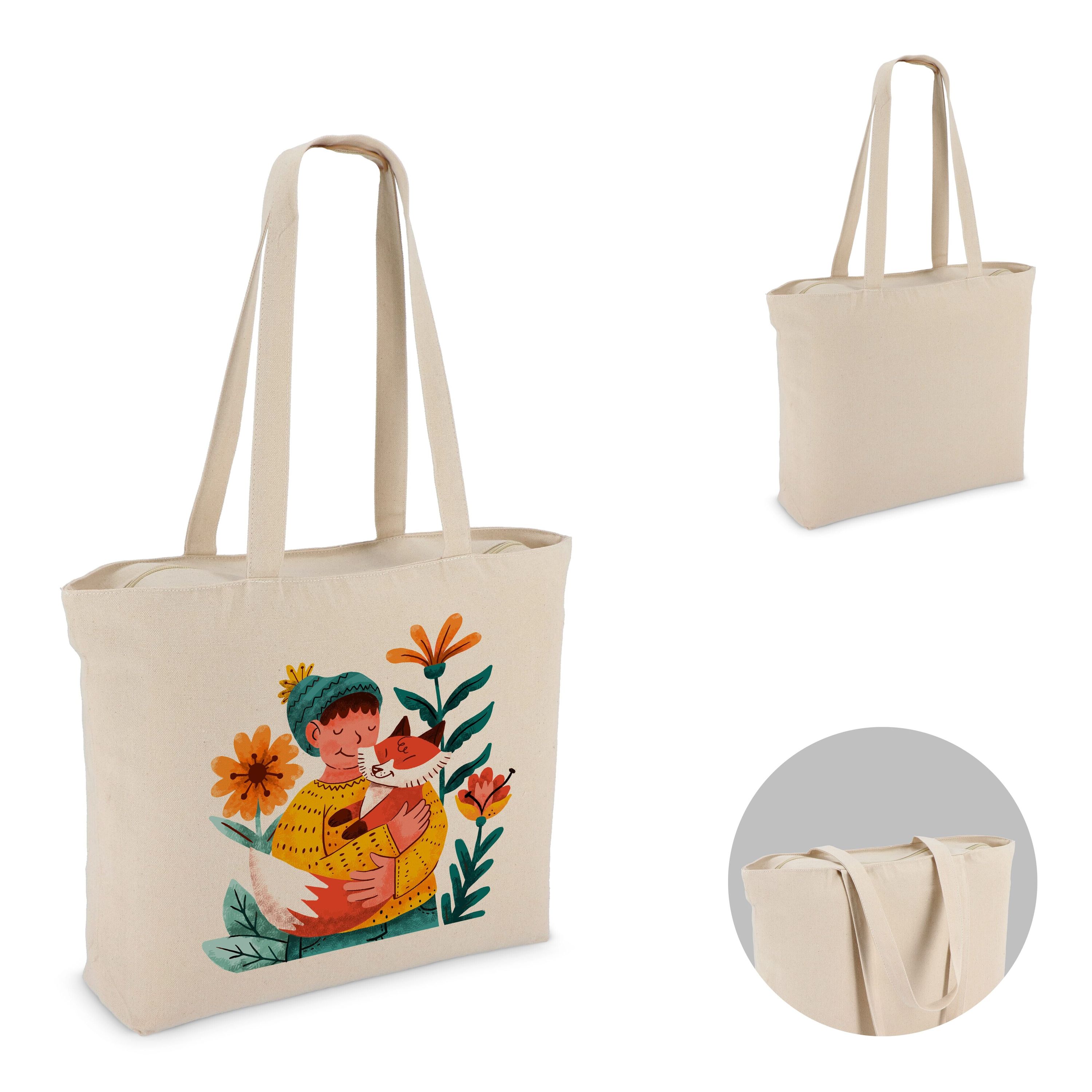 Baumwoll-Tragetasche mit Reißverschluss OEKO-TEX® 47 x 11 x 35cm 320g/m² - natur-828