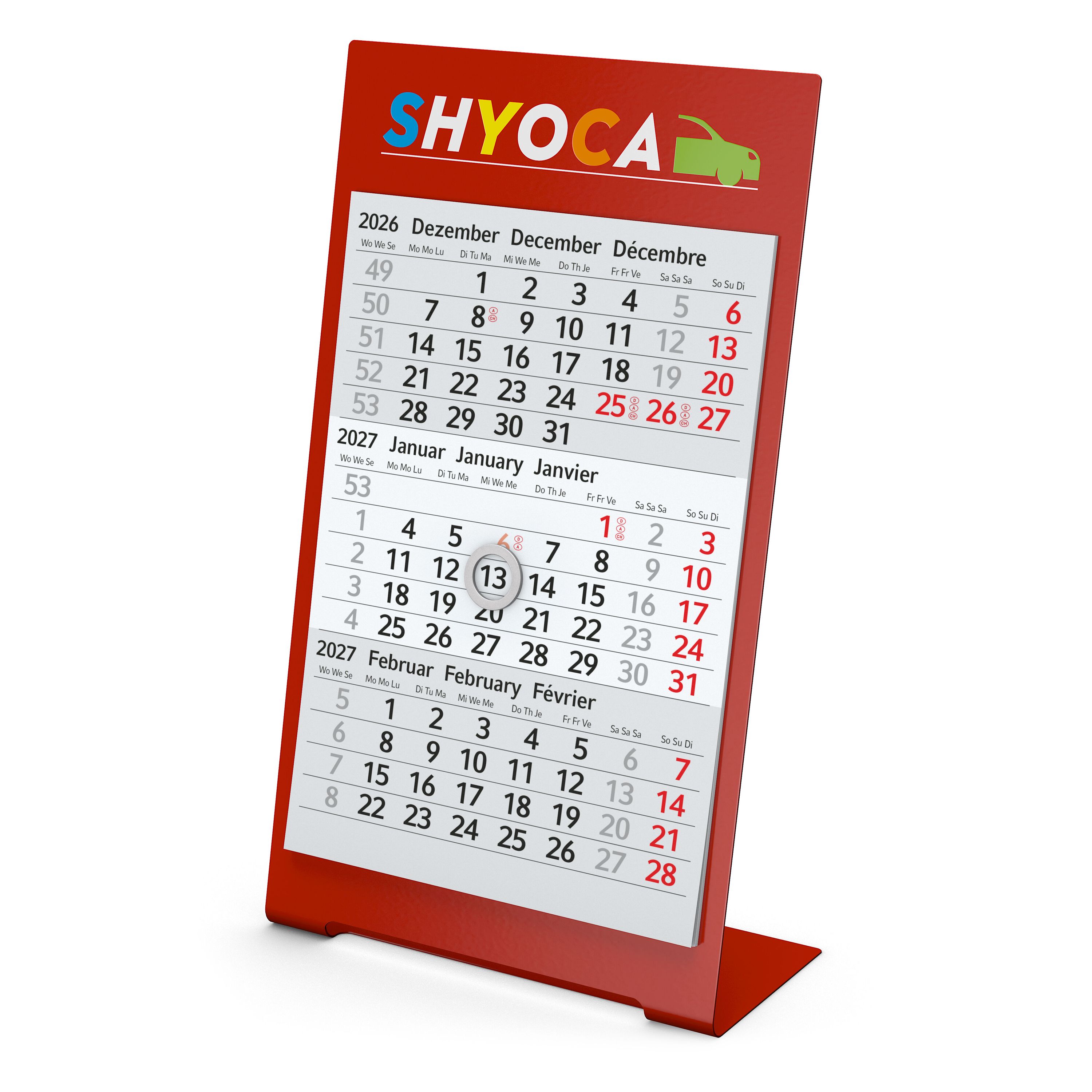 Tischkalender Desktop 3 Color, 1 Jahr, rot-660