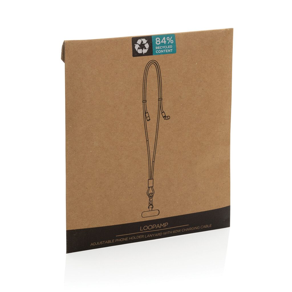 LoopAmp verstellbares 160cm 60W Telefonkabel aus RCS rPET - schwarz-545