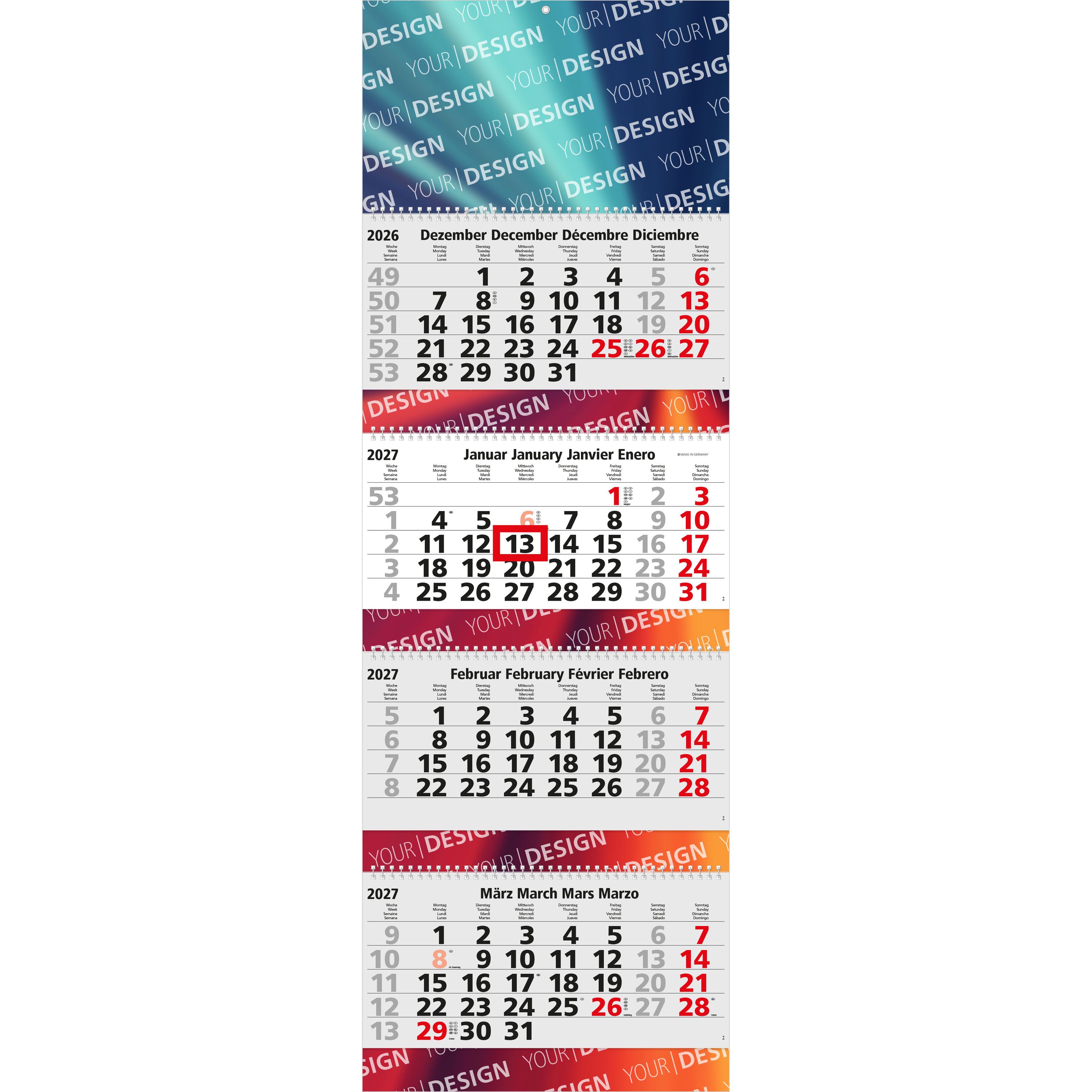 4-Monatskalender Mehrblock Quadro Wire-O 4-136