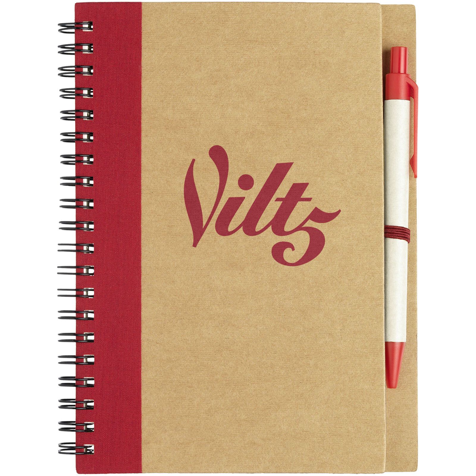 Priestly A6 Recycling Notizbuch mit Stift - natur -  rot-829