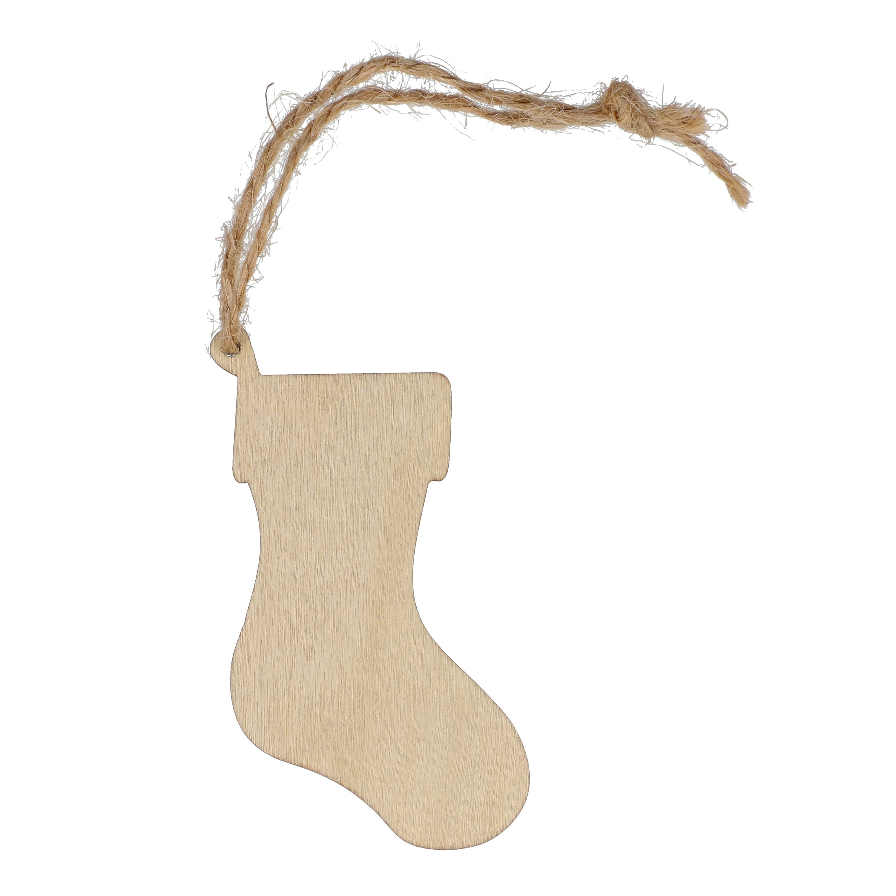 Strumpfförmiges Weihnachtsornament aus Holz - natur-807