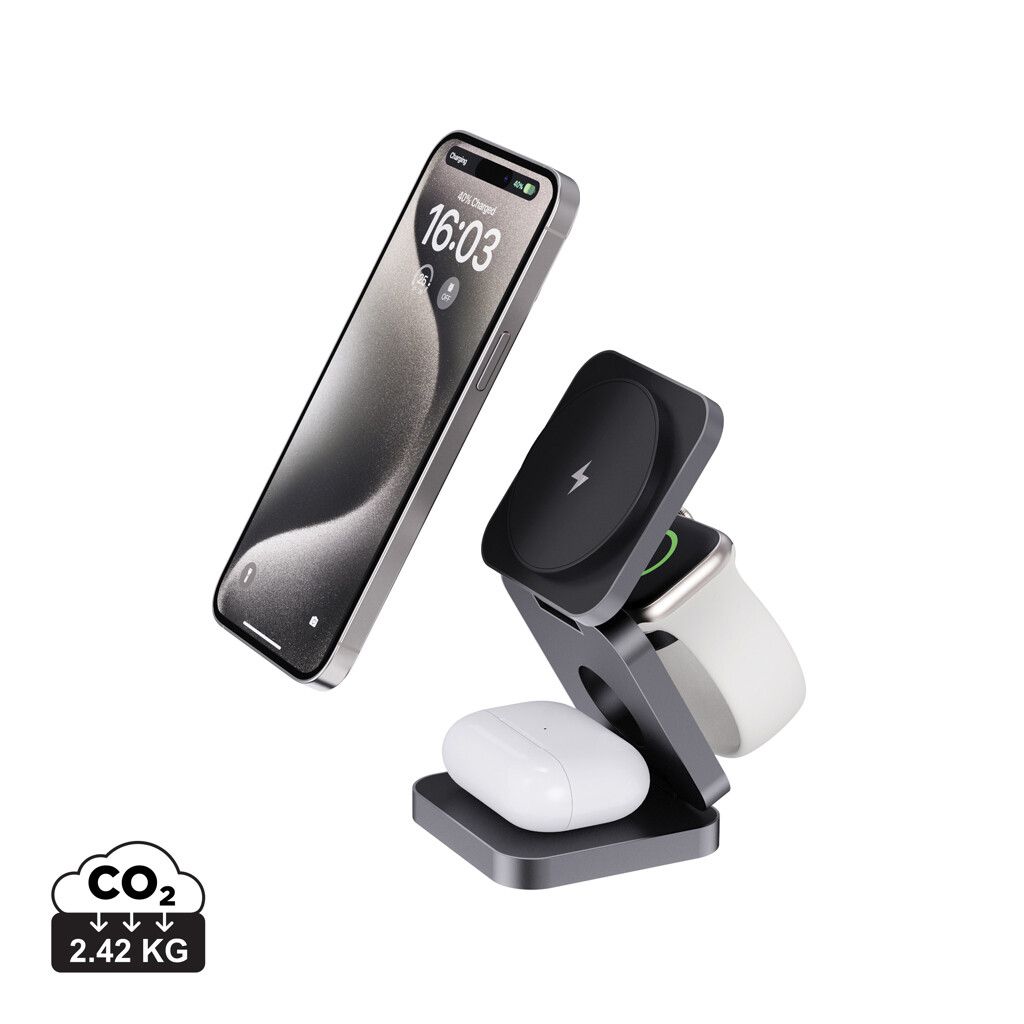 Terra faltbares 3-in-1 15W Charger aus RCS rec. Aluminium - grau-217