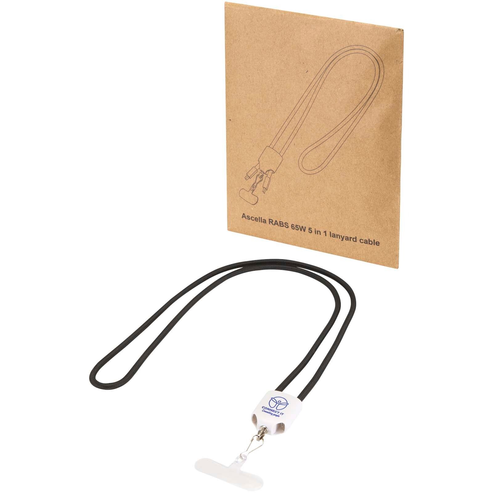 Ion 65 W 5-in-1-Ladekabel mit Lanyard aus recyceltem Kunststoff - weiss-479