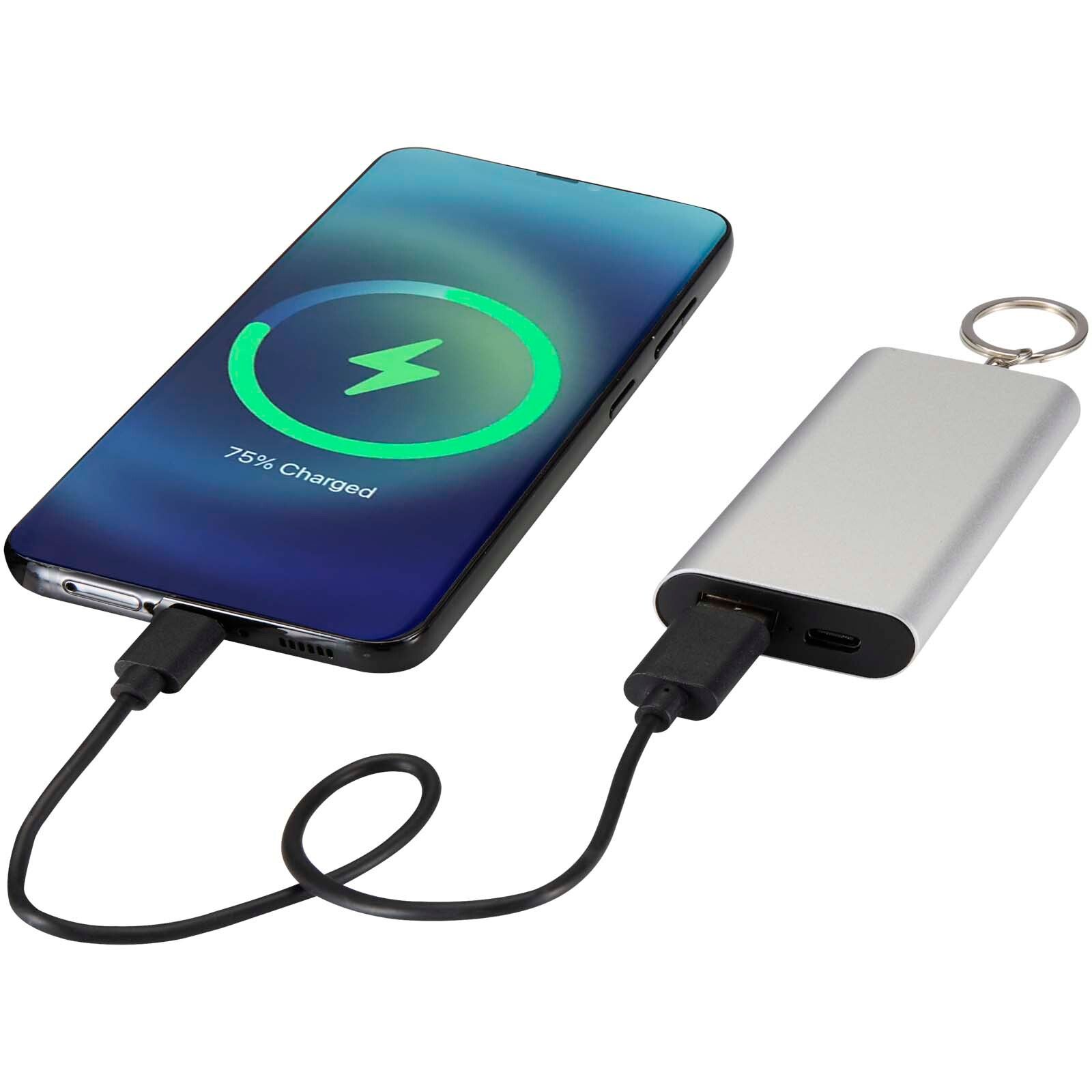 Arcturus 2000 mAh Powerbank aus recyceltem Aluminium mit Schlüsselanhänger - silber-404