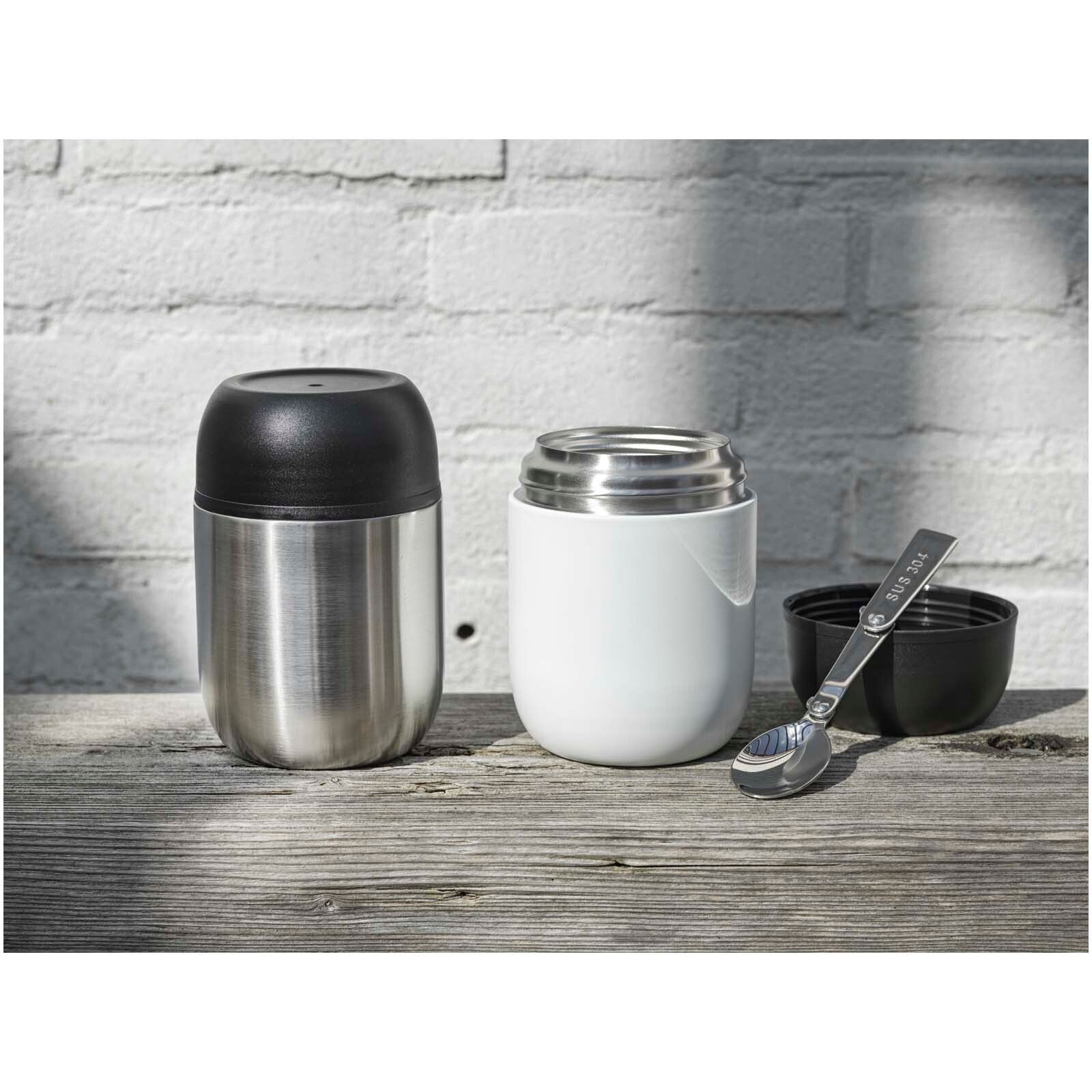 Supo 480 ml doppelwandiger Lunchpot aus recyceltem Edelstahl mit faltbarem Löffel - silber-656